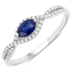Genuine Blue Sapphire and White Diamond 14K White Gold Ring
