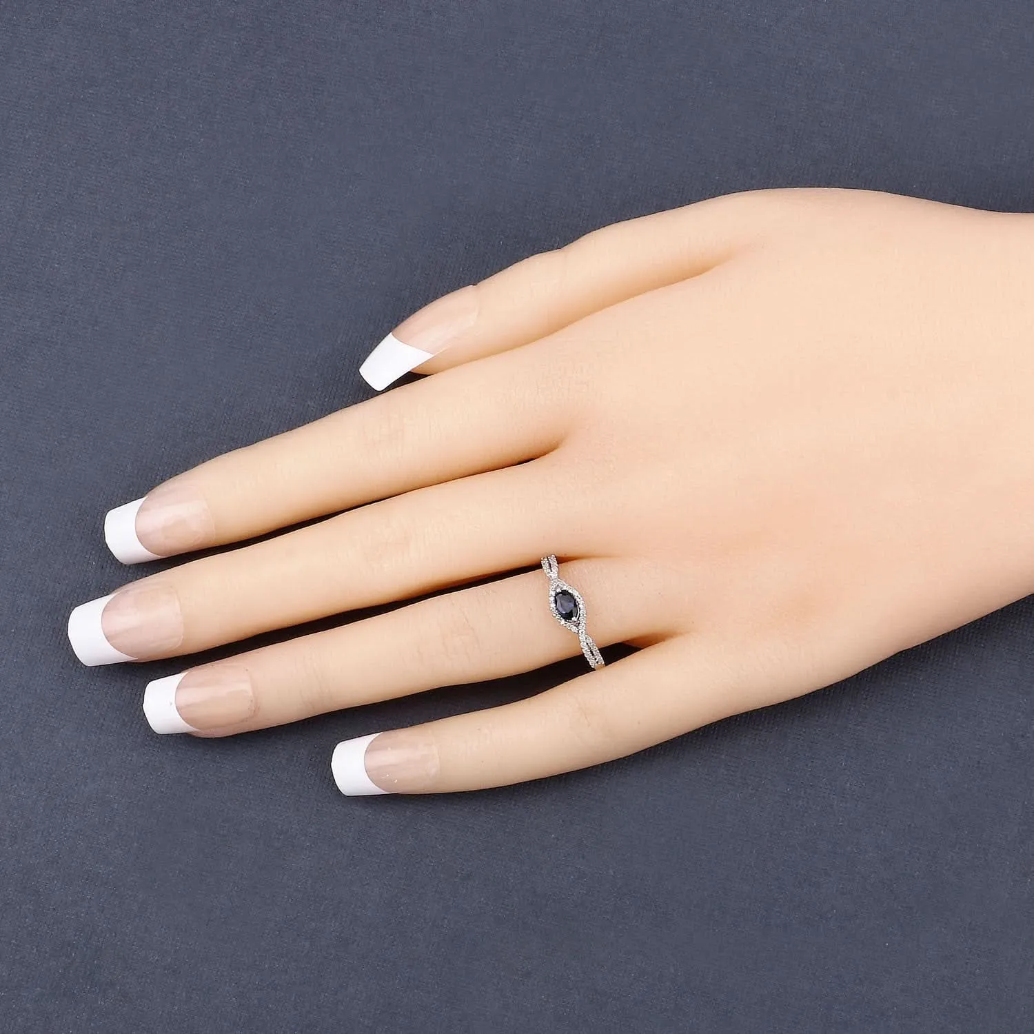 Genuine Blue Sapphire and White Diamond 14K White Gold Ring