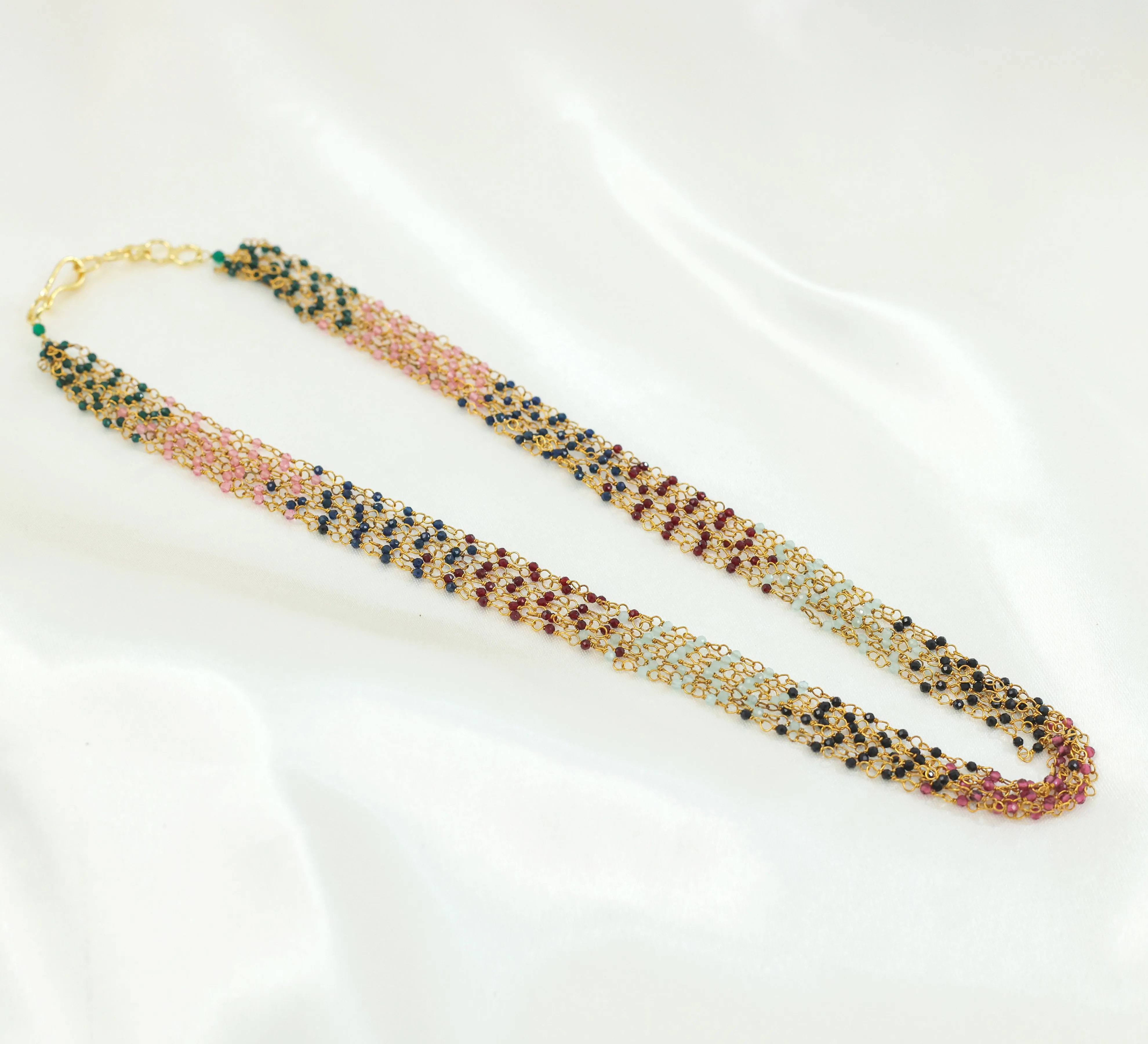 Gold-Plated Multi-Layer Mala Necklace Set with Colorful Hydro Beads