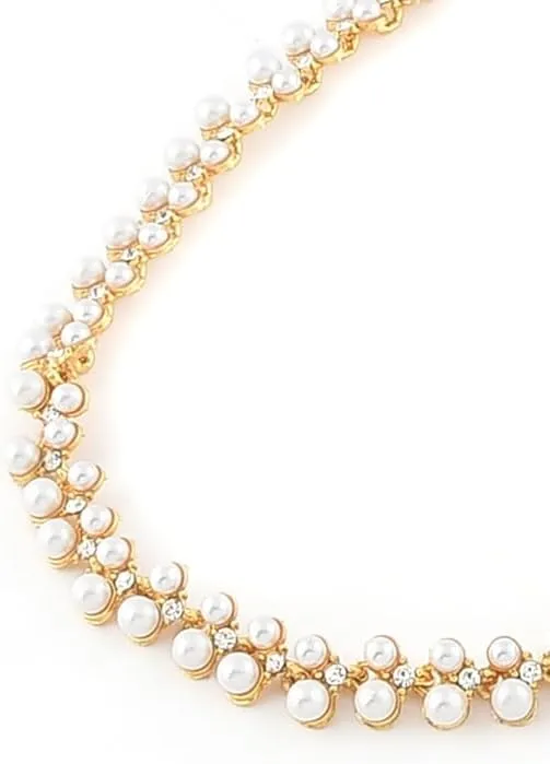 Gold Toned & White Contemporary Pearls Studded Jewelry Set