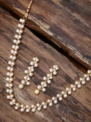 Gold Toned & White Contemporary Pearls Studded Jewelry Set