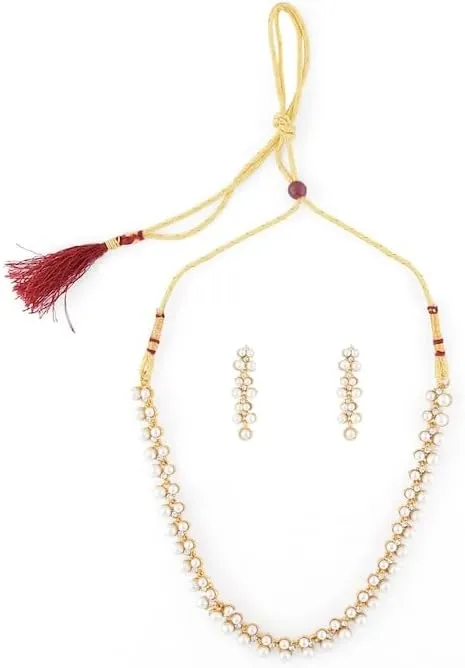 Gold Toned & White Contemporary Pearls Studded Jewelry Set