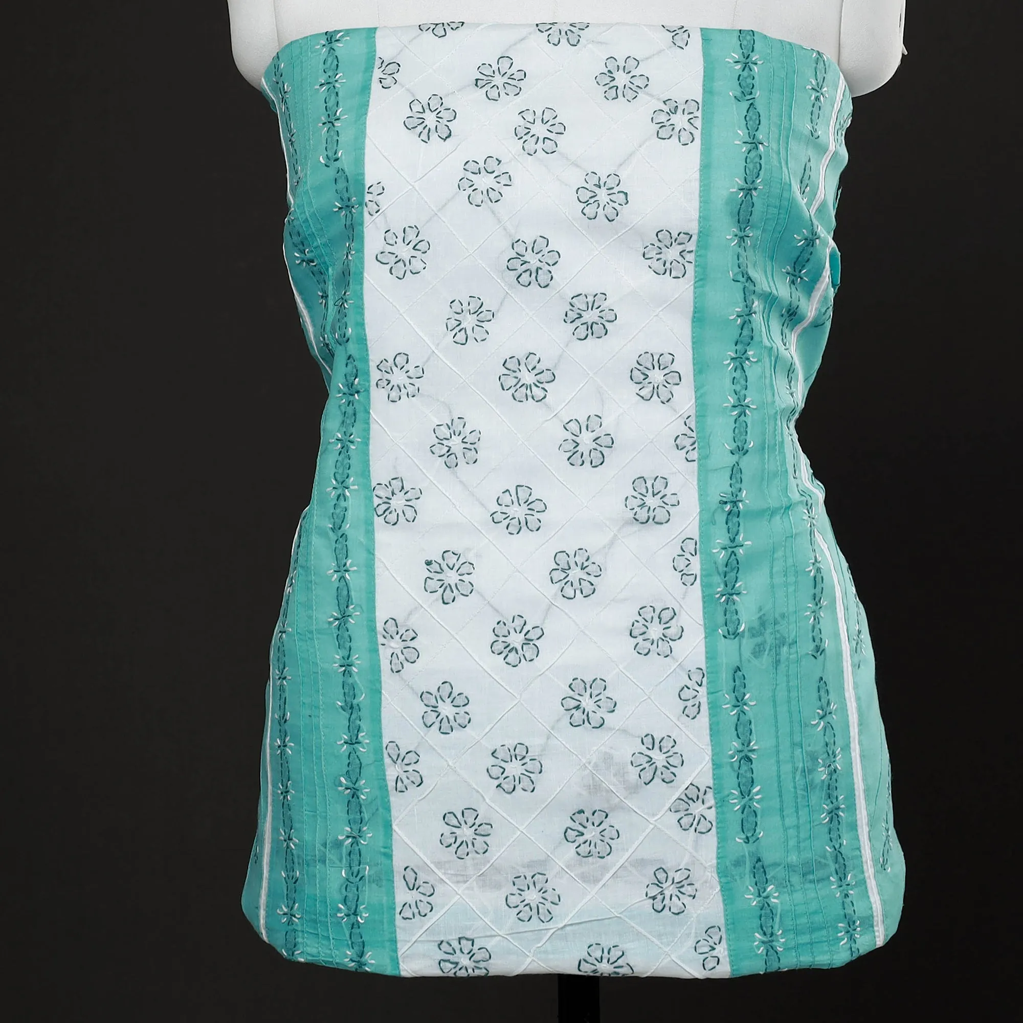 Green - 3pc Hand Embroidery Cotton Chikankari Dress Material