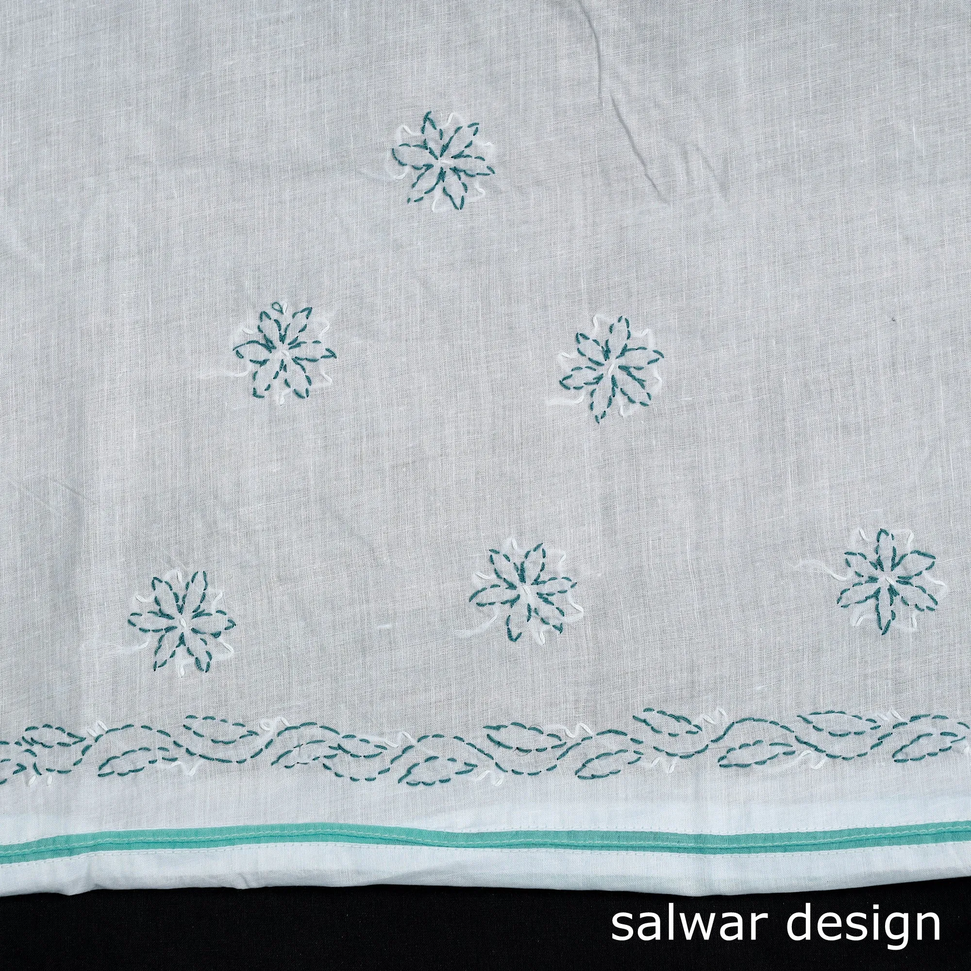 Green - 3pc Hand Embroidery Cotton Chikankari Dress Material
