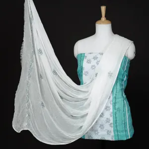 Green - 3pc Hand Embroidery Cotton Chikankari Dress Material