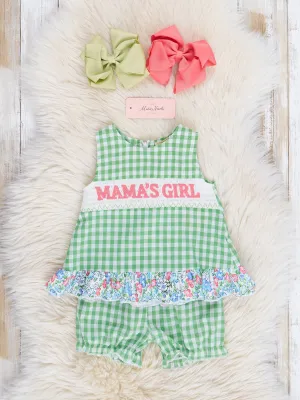 Green Gingham Mama's Girl Smocked Bloomers Outfit