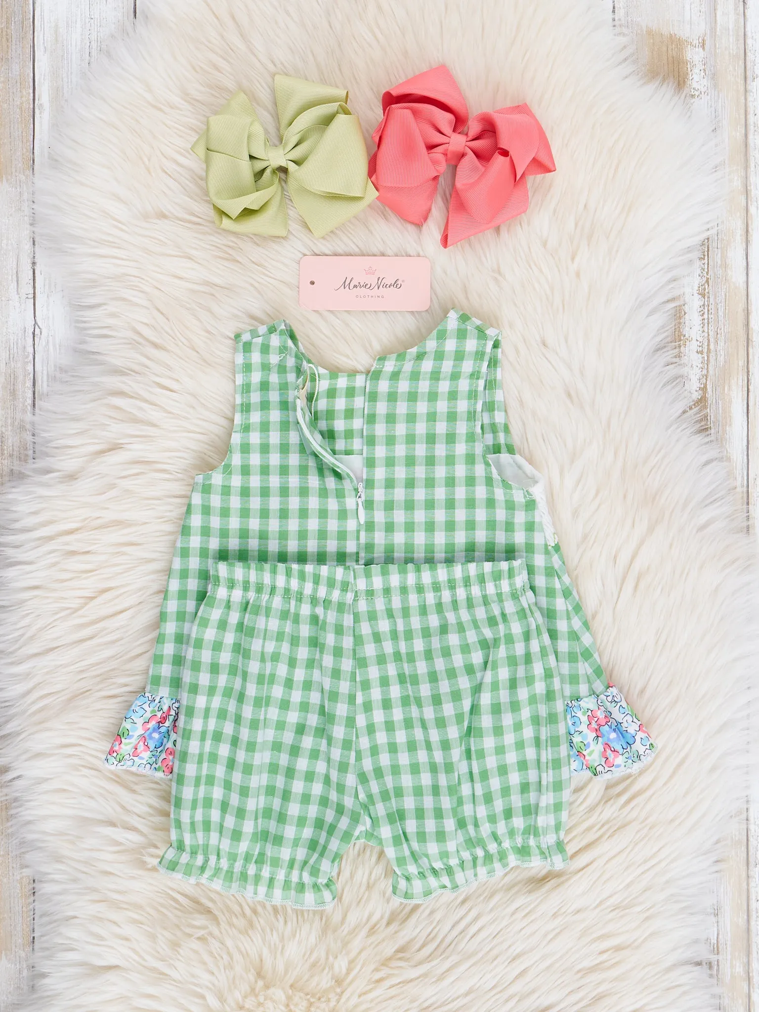 Green Gingham Mama's Girl Smocked Bloomers Outfit