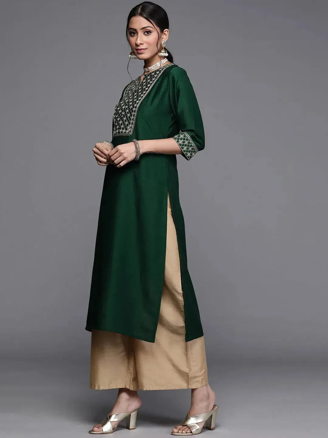 Green Yoke Design Chanderi Silk Kurta