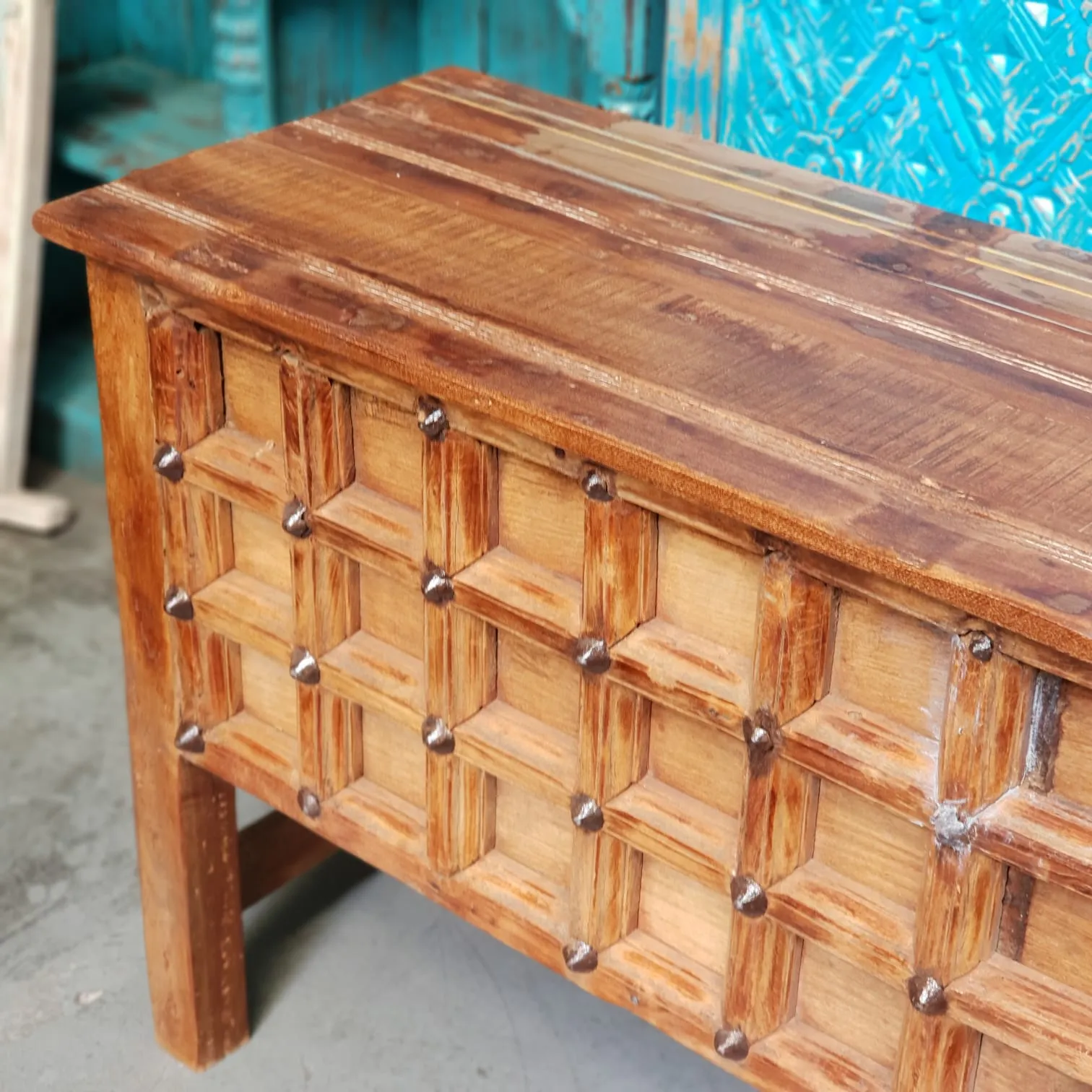 Handmade Carved Solid Hard Wood Console Table With Iron Fittings