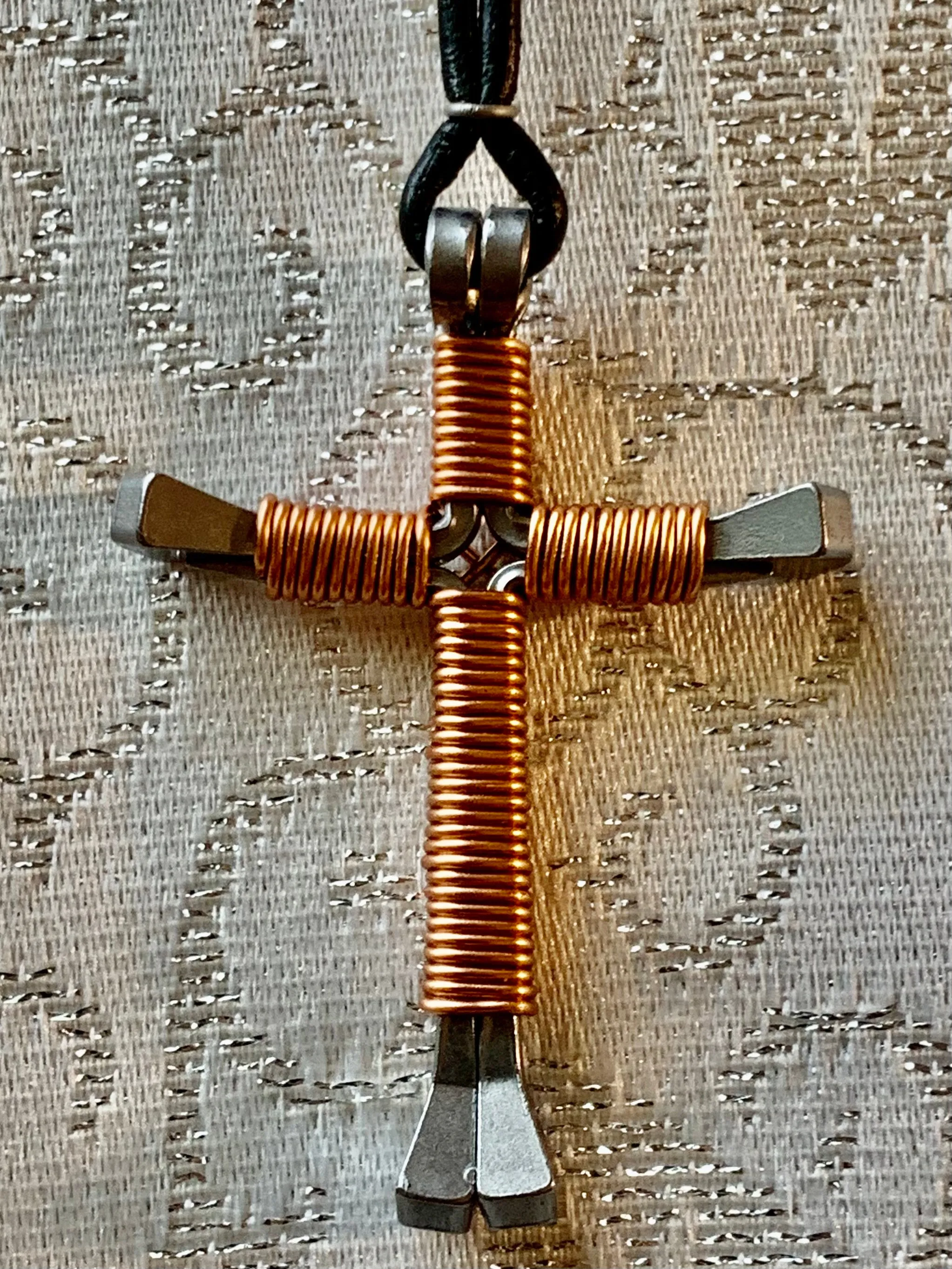 Horseshoe Nail Cross with 24" Black Cord Necklace