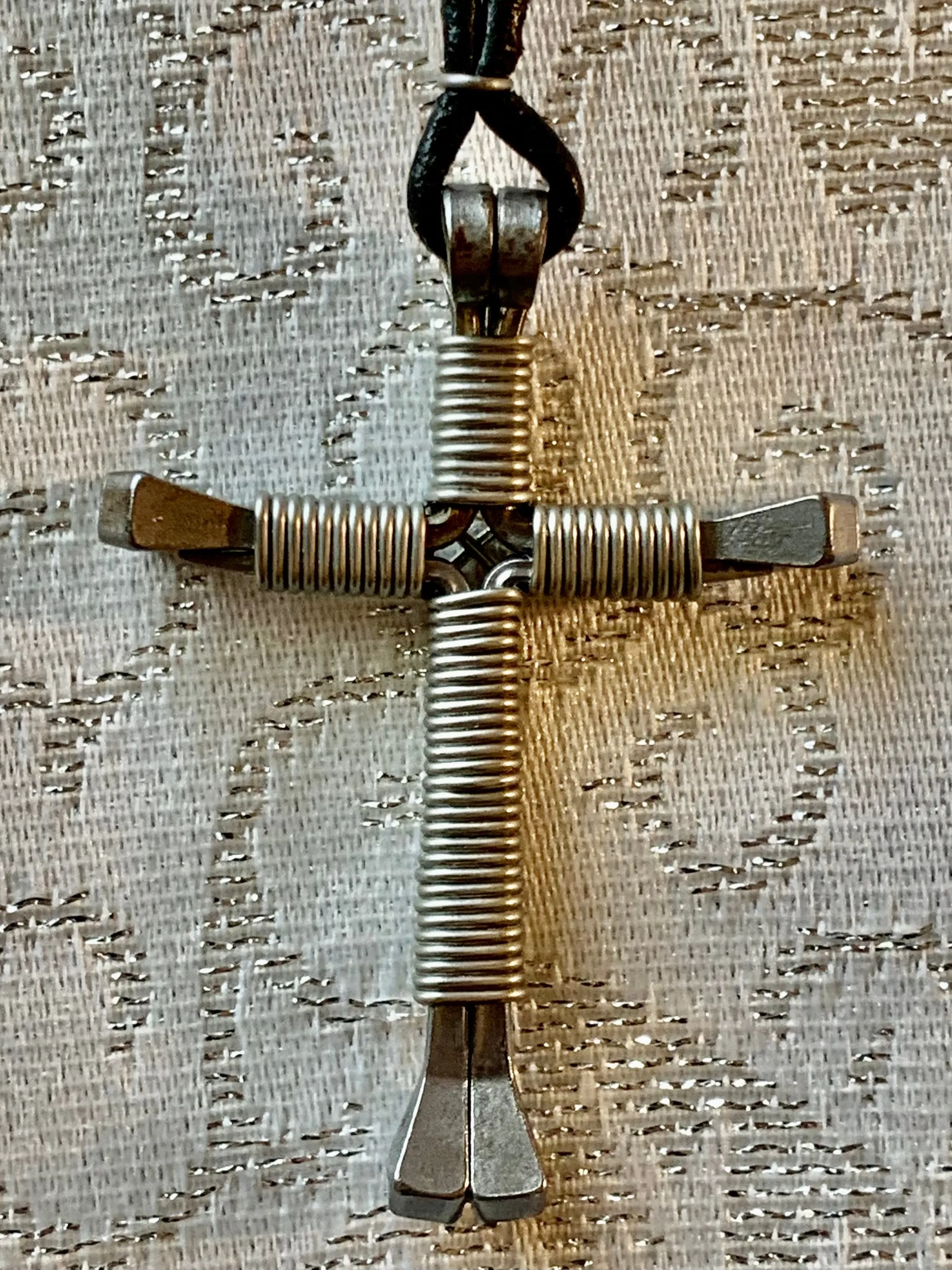 Horseshoe Nail Cross with 24" Black Cord Necklace