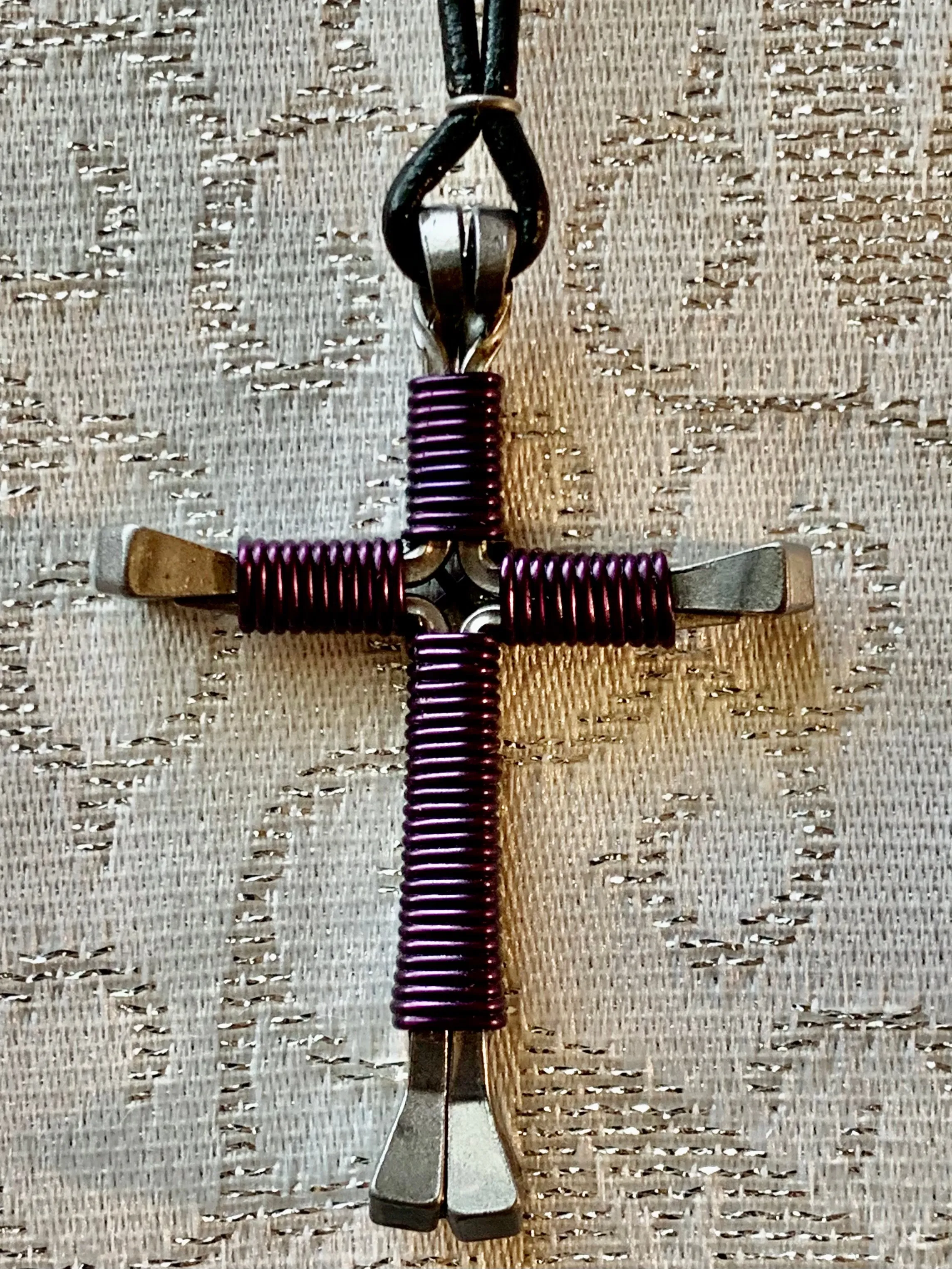 Horseshoe Nail Cross with 24" Black Cord Necklace