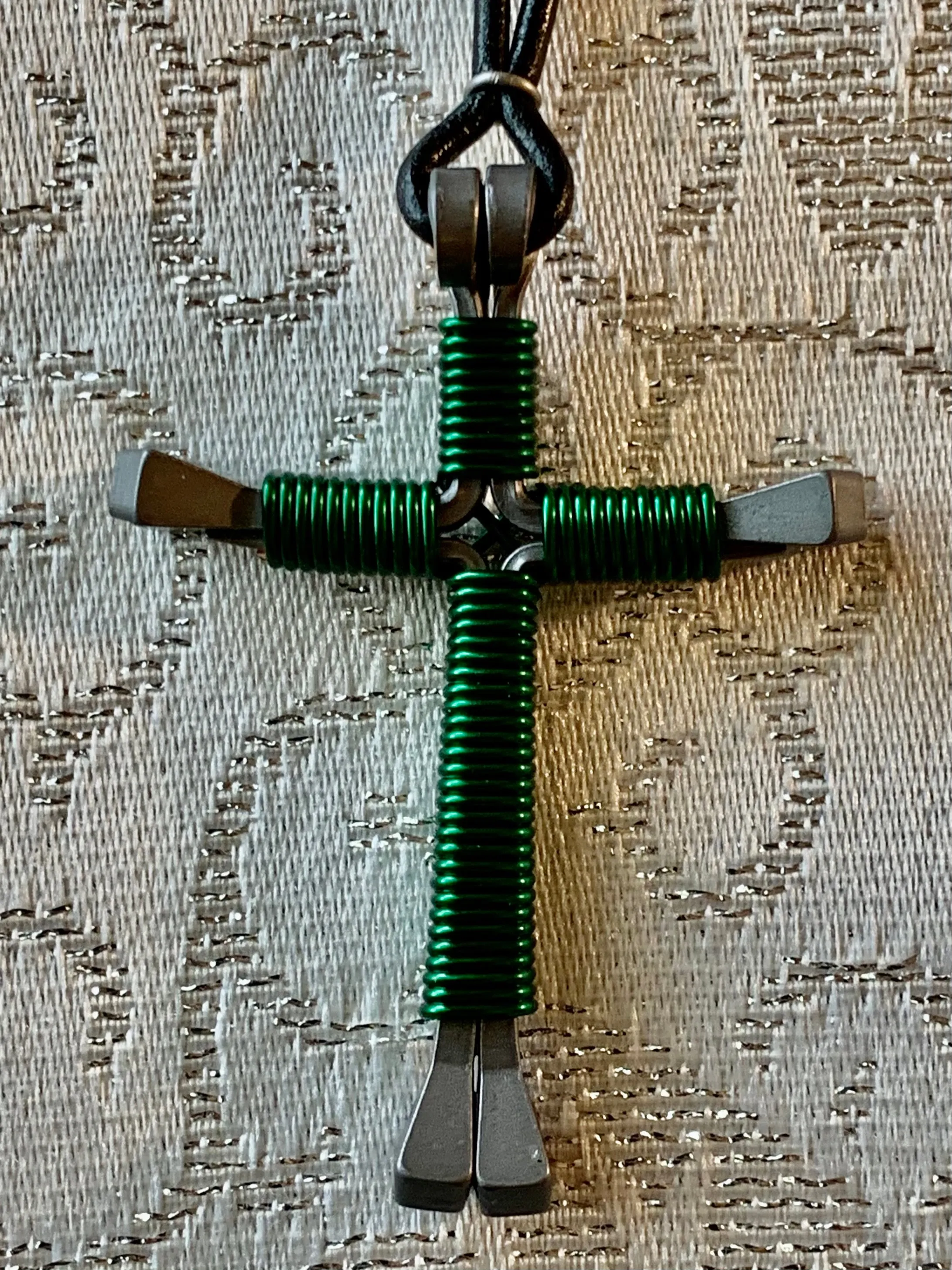 Horseshoe Nail Cross with 24" Black Cord Necklace