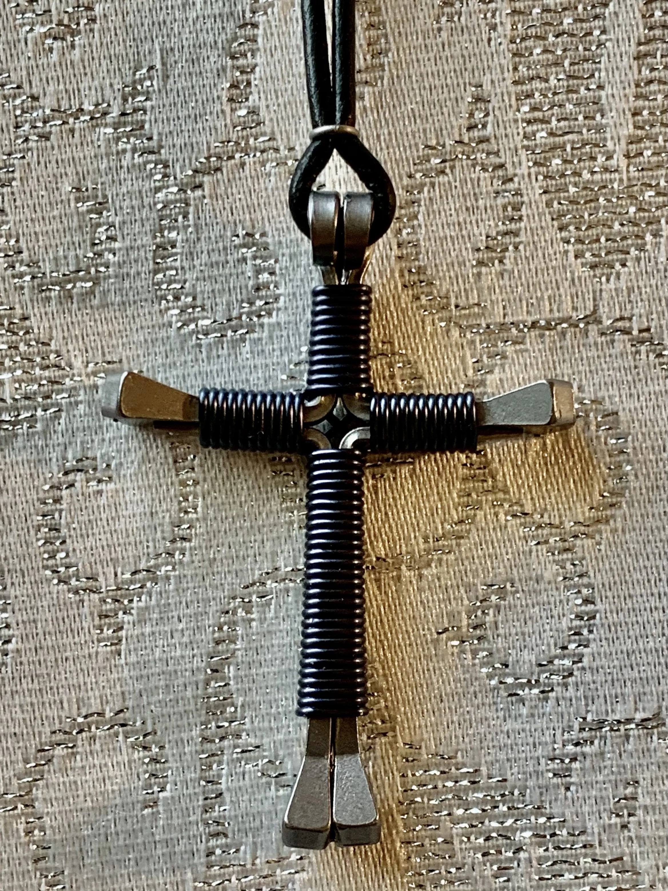 Horseshoe Nail Cross with 24" Black Cord Necklace
