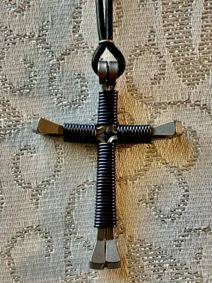 Horseshoe Nail Cross with 24" Black Cord Necklace