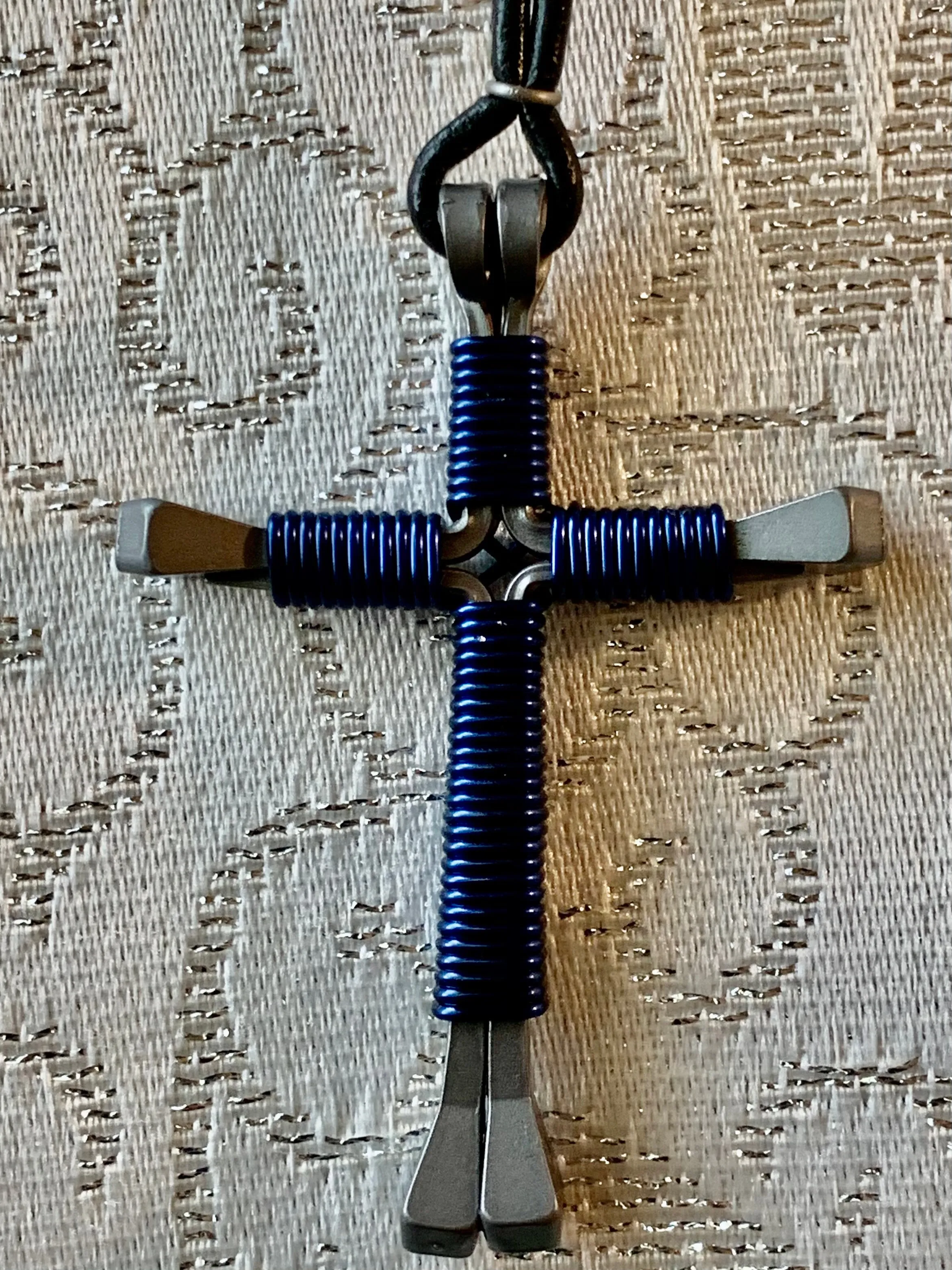 Horseshoe Nail Cross with 24" Black Cord Necklace