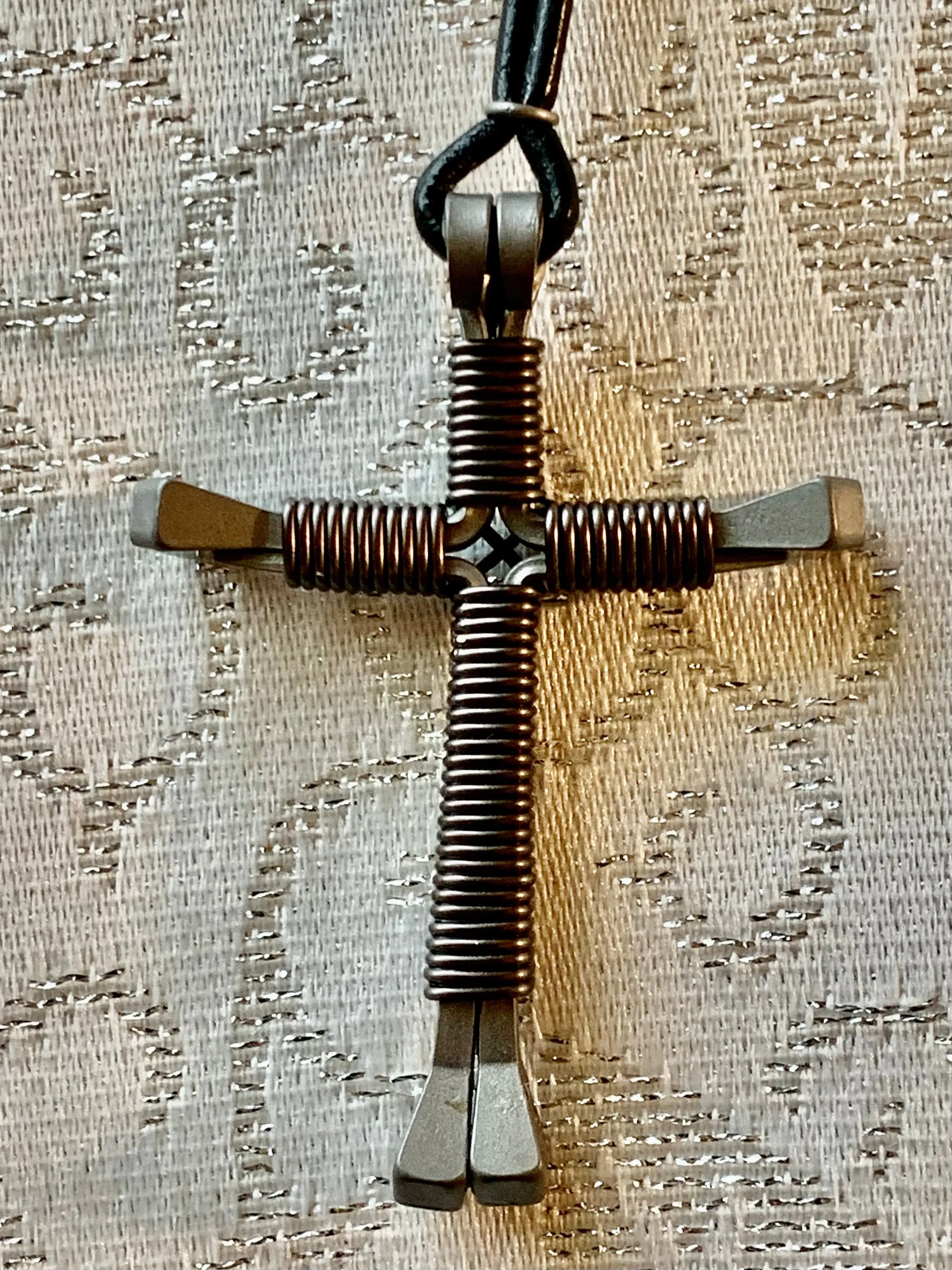 Horseshoe Nail Cross with 24" Black Cord Necklace