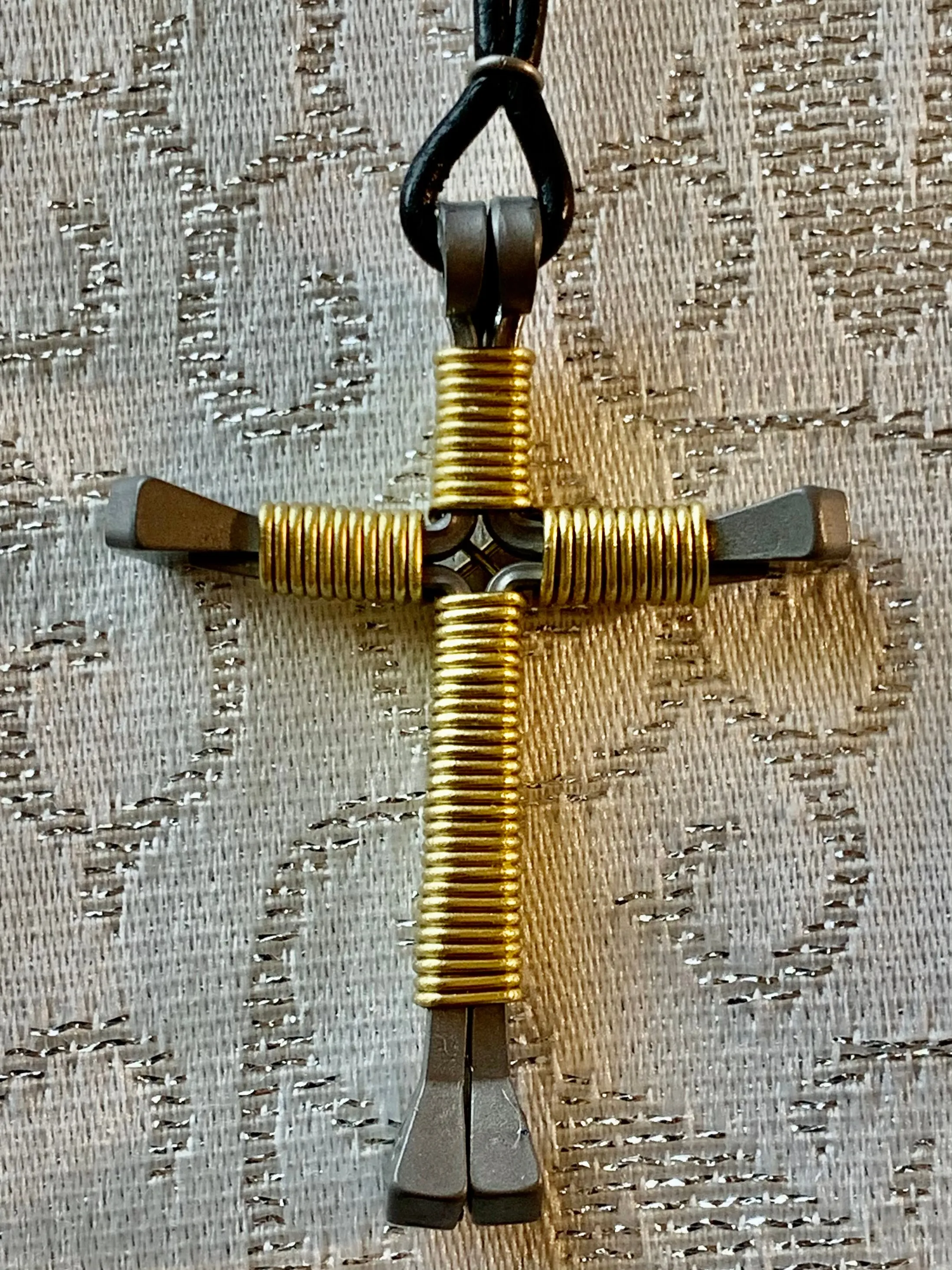 Horseshoe Nail Cross with 24" Black Cord Necklace