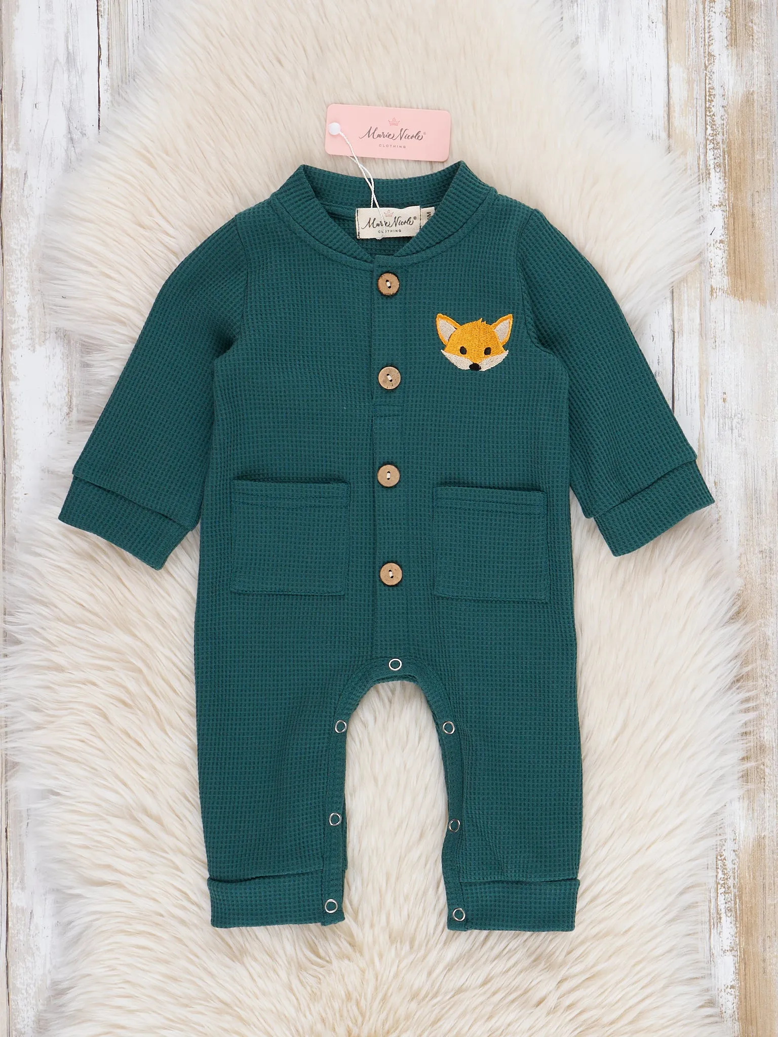 Hunter Green Embroidered Little Fox Romper