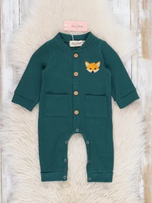 Hunter Green Embroidered Little Fox Romper