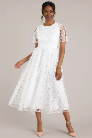 Life’s Pathways White Floral Embroidered Midi Dress
