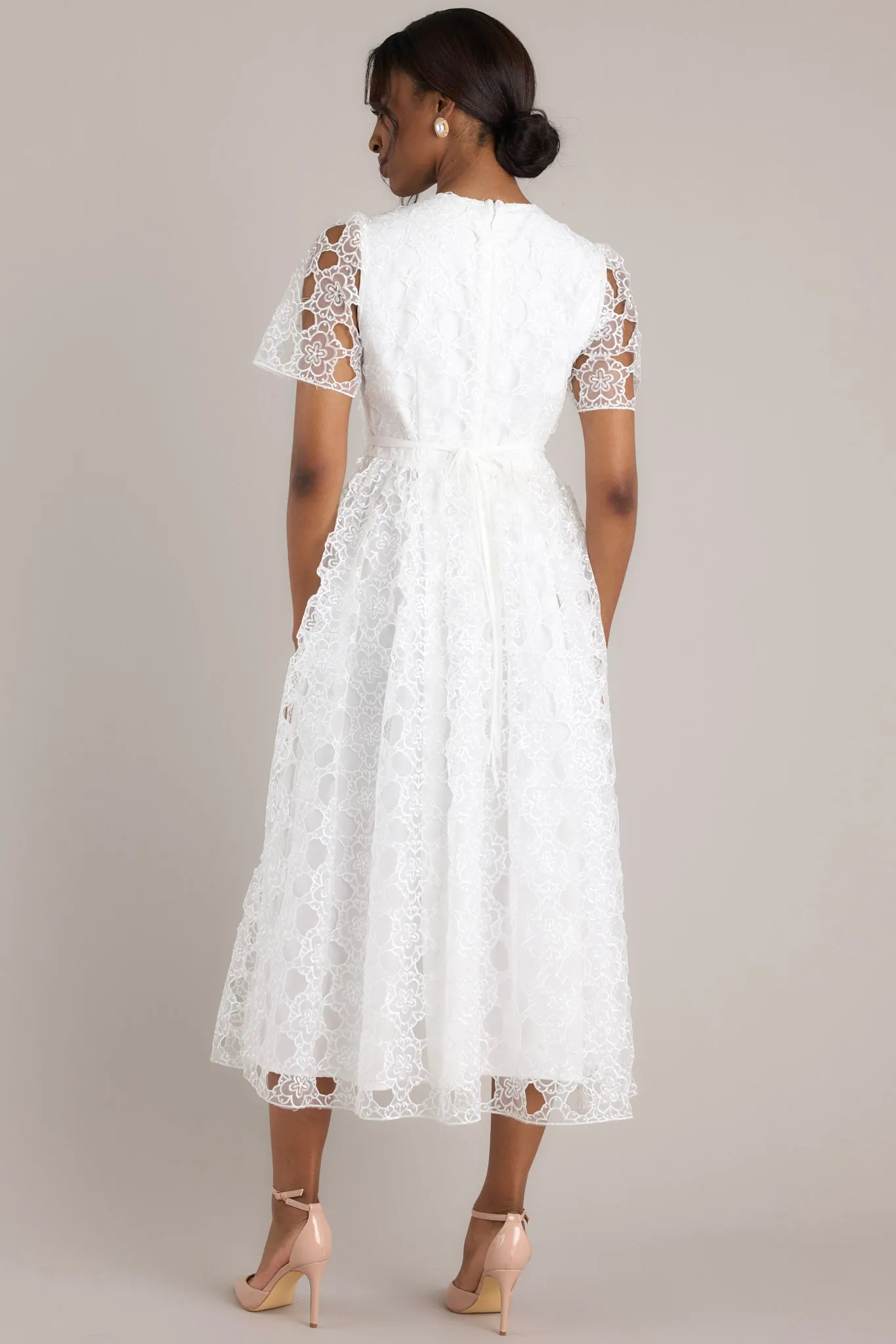 Life’s Pathways White Floral Embroidered Midi Dress