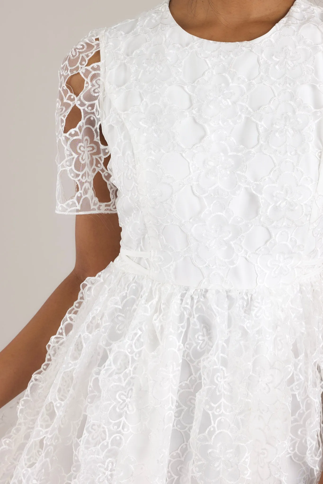 Life’s Pathways White Floral Embroidered Midi Dress