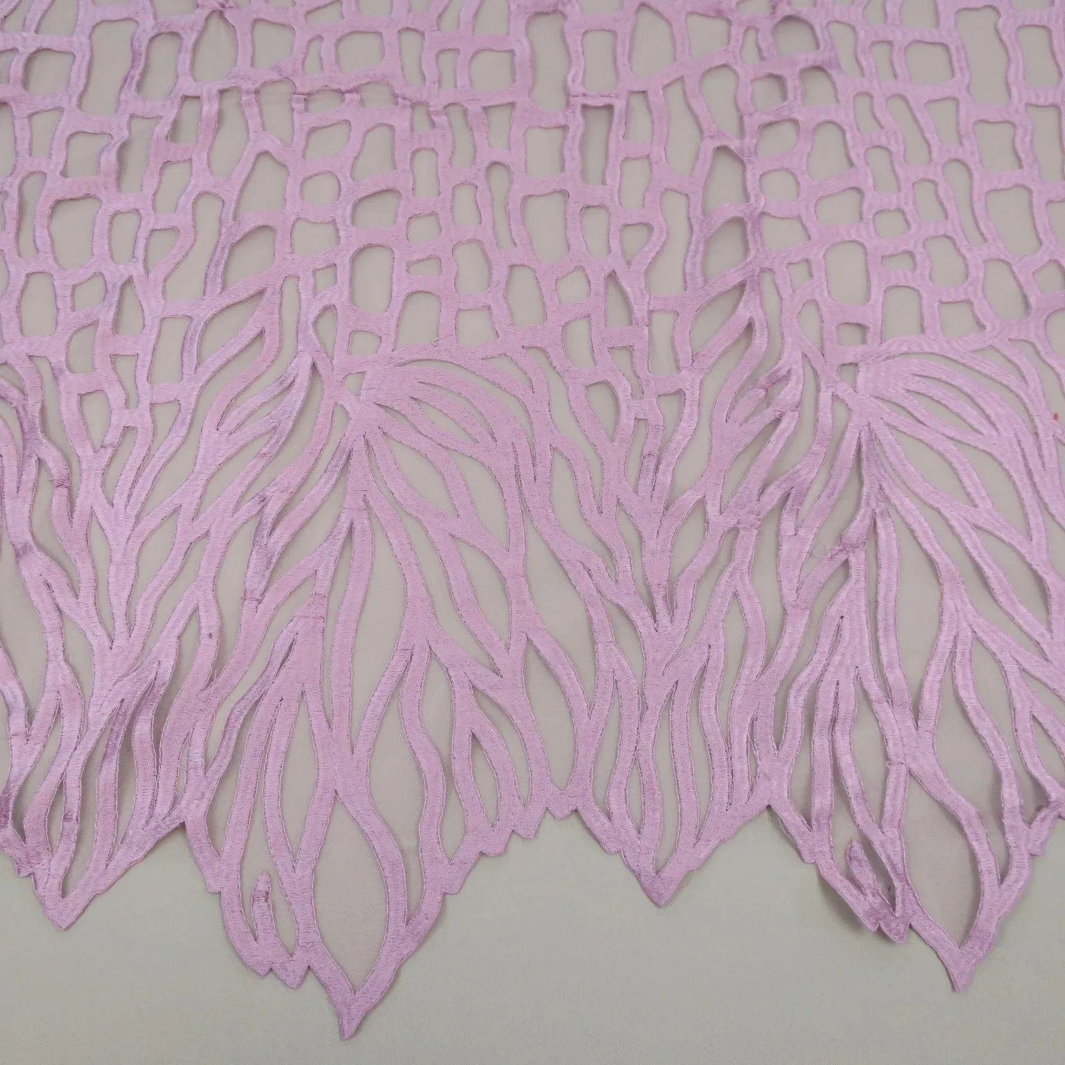 Light Pink Tulle with Floral Pattern Embroidered Fabric