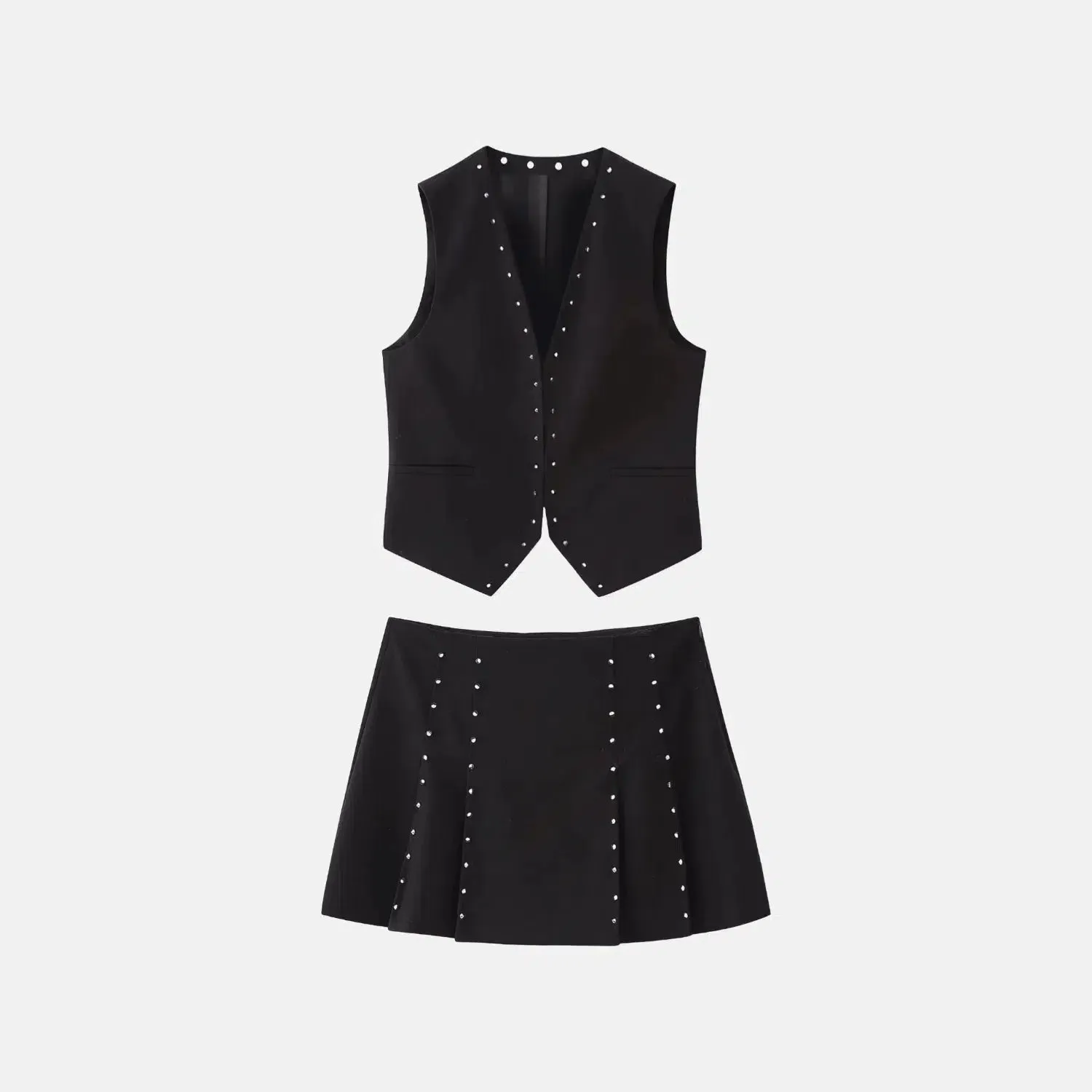 Luce Divina Set – Black – Studded short skirt