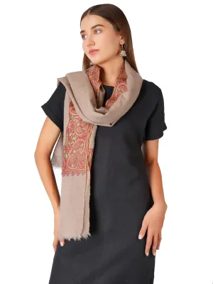 Luxurious Pashmina Shawl with Hand Sozni Border Embroidery - Natural Toosh