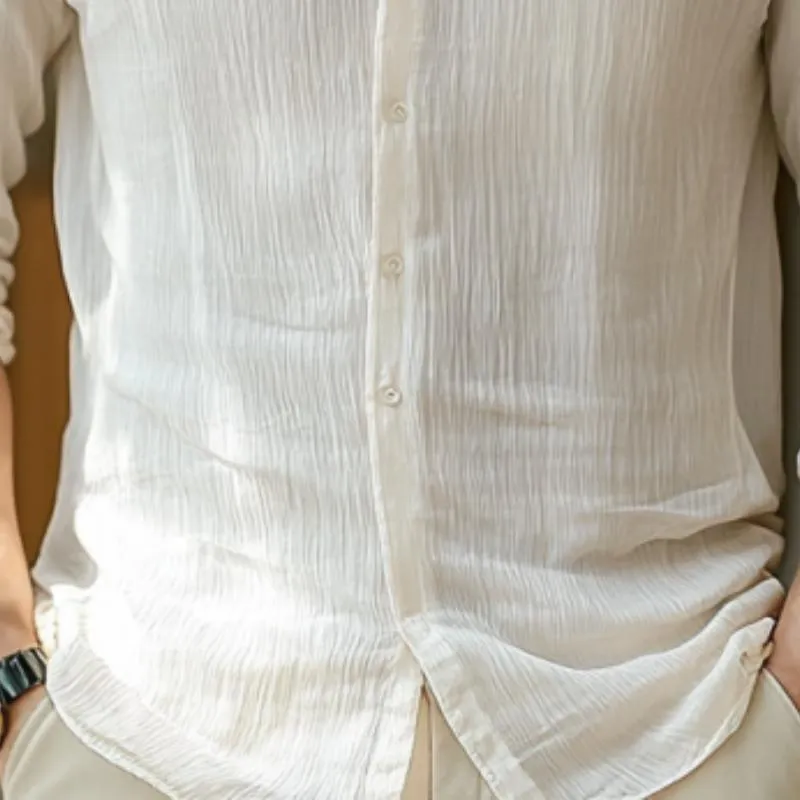 Men's Classic Casual Pleated Silk Chiffon Long Sleeve Shirt 05043656K
