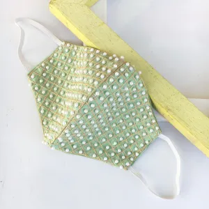 Mint Green Bead And Pearl Embroidered Mask