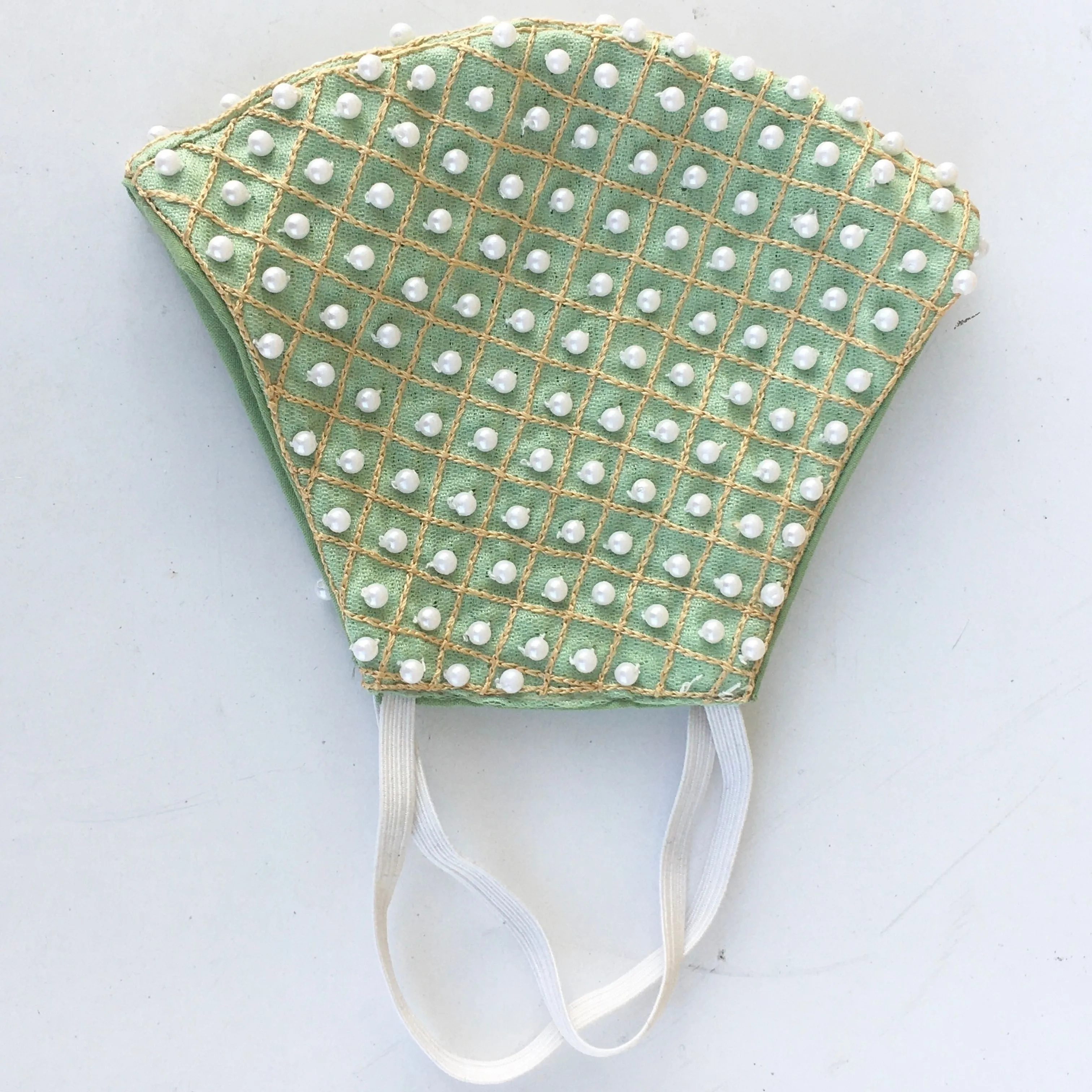 Mint Green Bead And Pearl Embroidered Mask