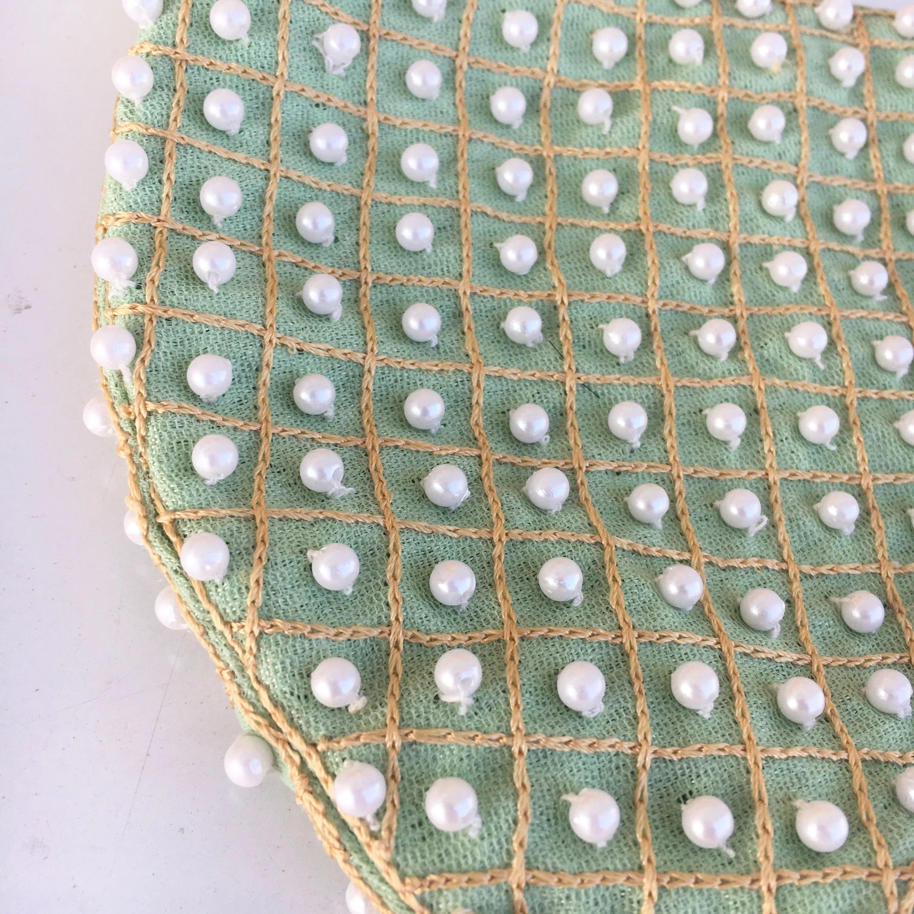 Mint Green Bead And Pearl Embroidered Mask