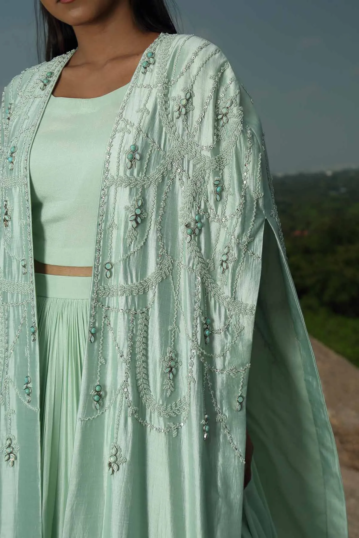 Mint Green Cape & Skirt Set