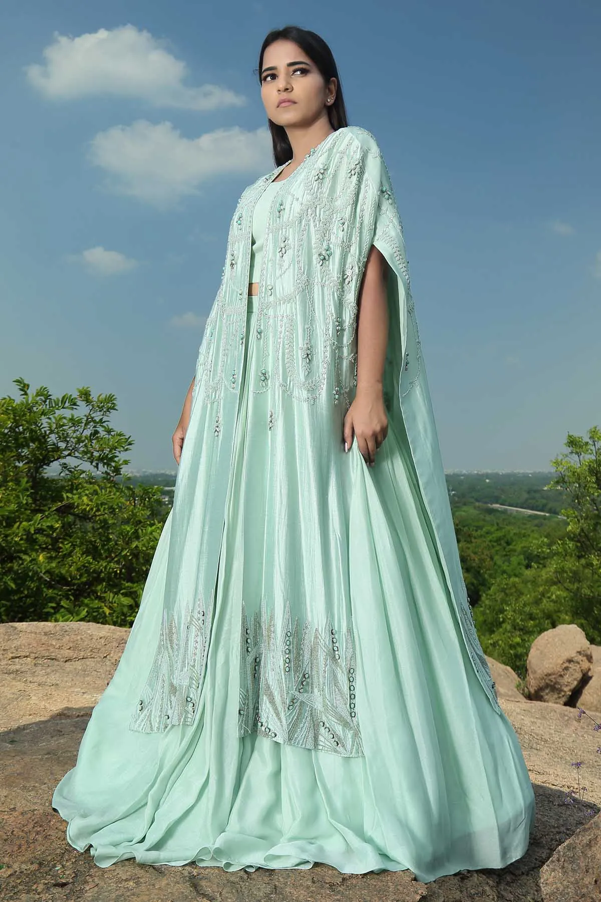 Mint Green Cape & Skirt Set