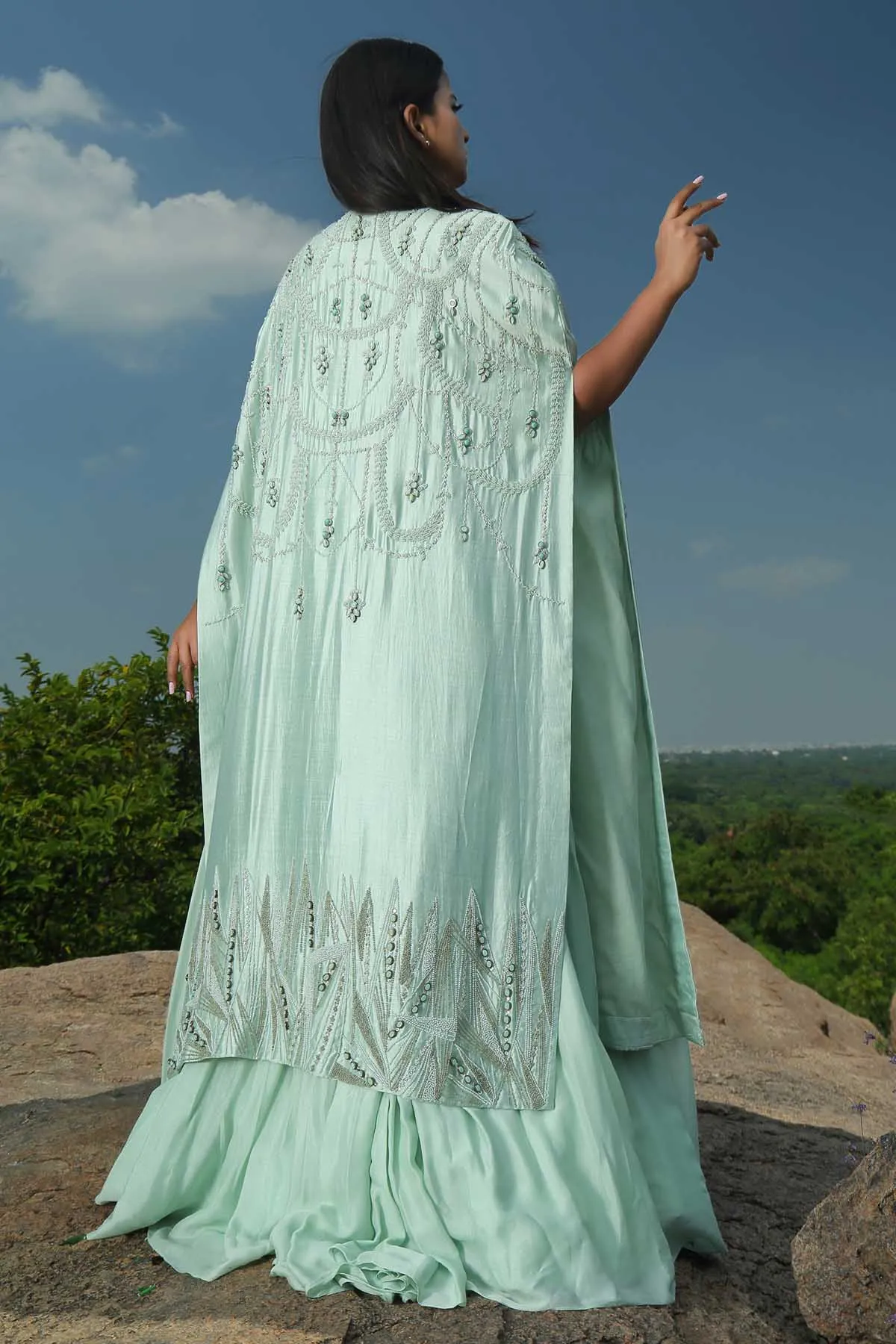 Mint Green Cape & Skirt Set
