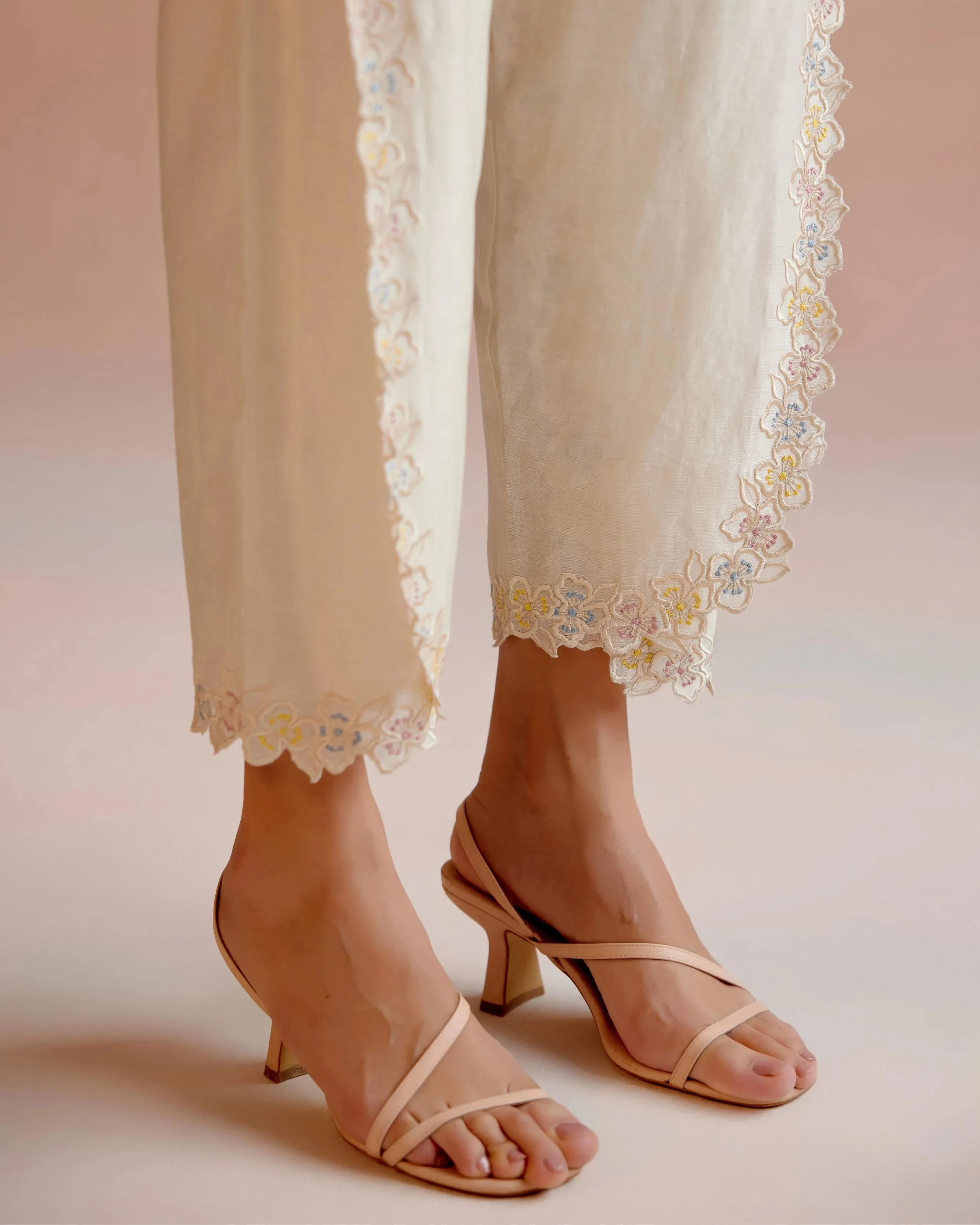 Mint Green Contrast Paisley Embroidered Tunic With Ivory Embroidered Tulip Pants