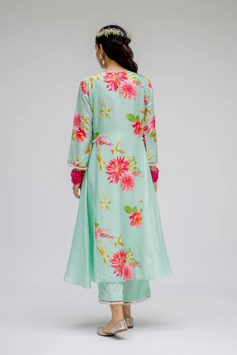 Mint Panel Kurta Set With Dupatta