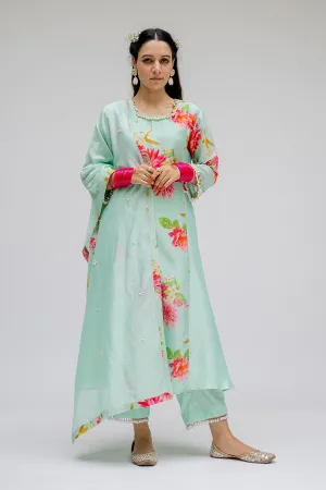 Mint Panel Kurta Set With Dupatta