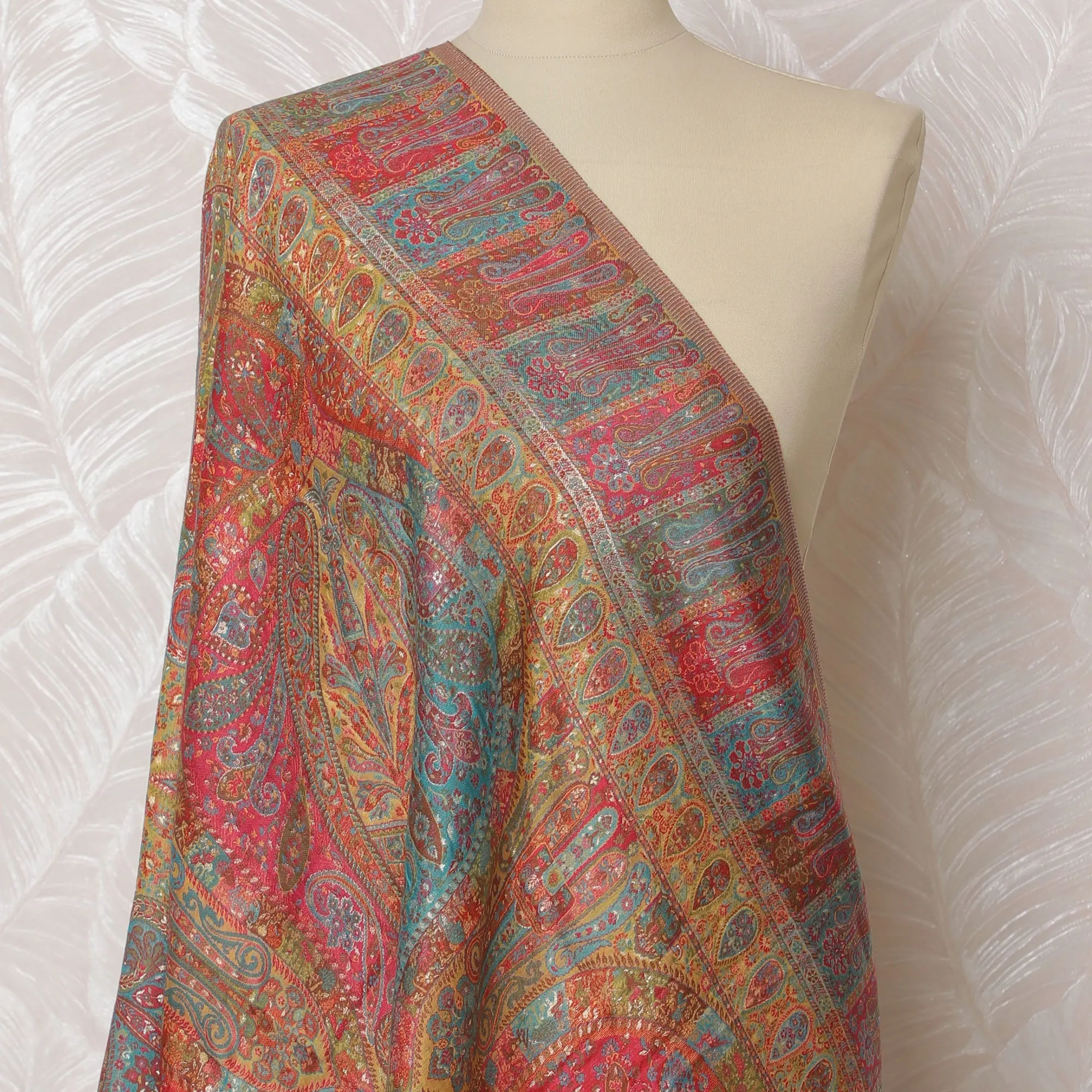 Multicolor Silk Jacquard Dupatta with Ornate Paisley Design – 235 X 95 Cms, India-D20320