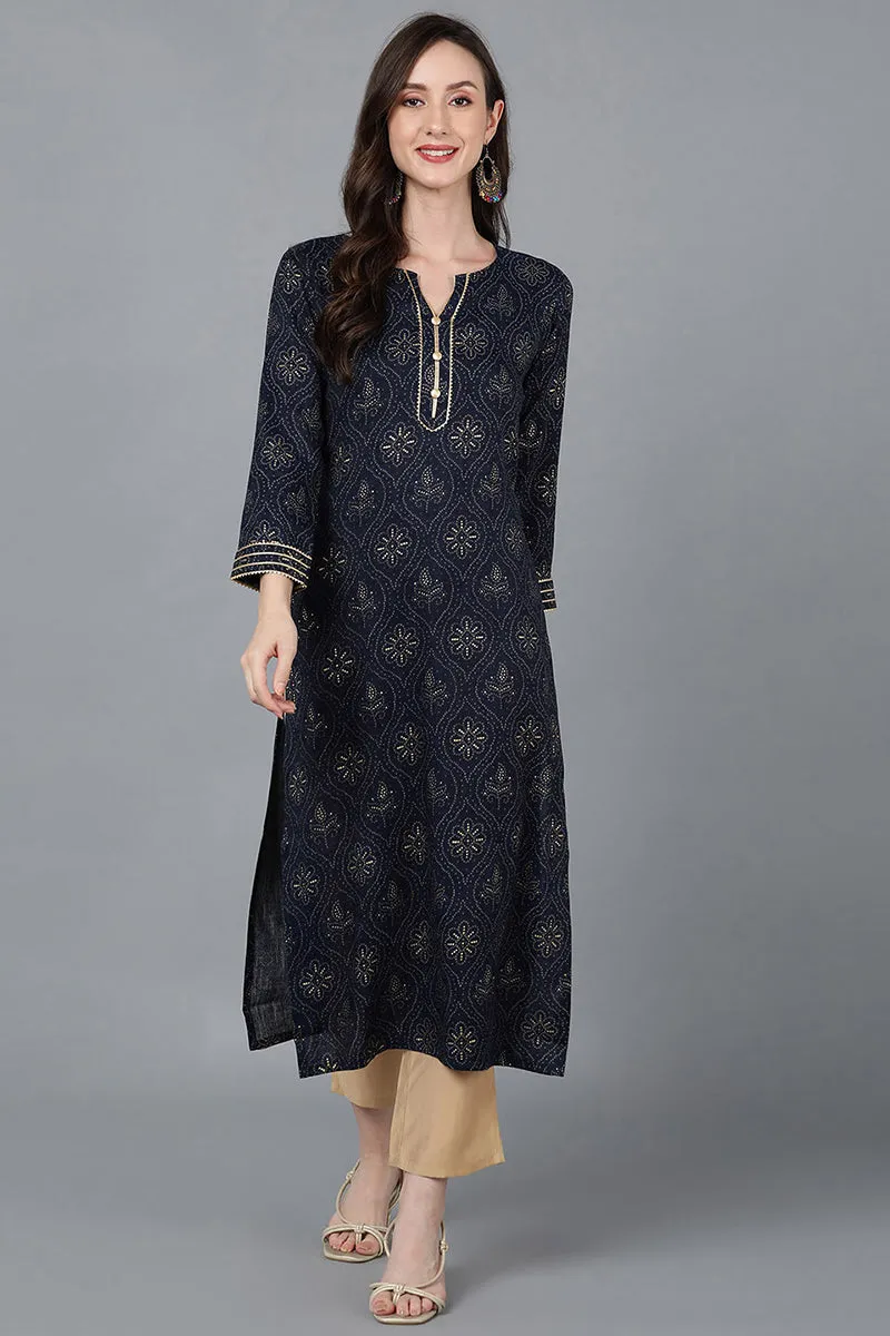 Navy Blue Silk Blend Straight Kurtas