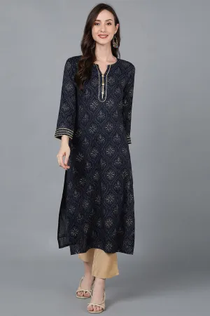 Navy Blue Silk Blend Straight Kurtas