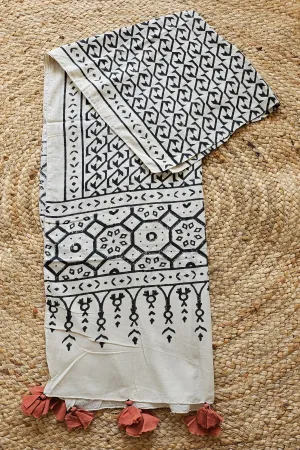 Off White HandBlock Printed Stole for Women