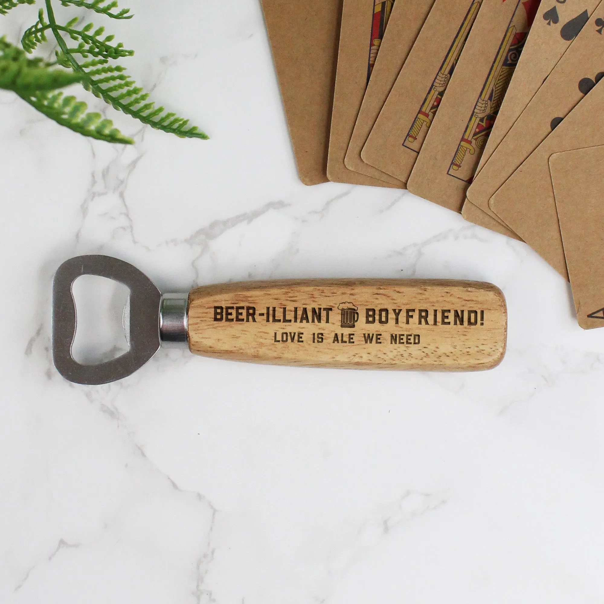 Personalised 'Beer-illiant Boyfriend' Wooden Bottle Opener