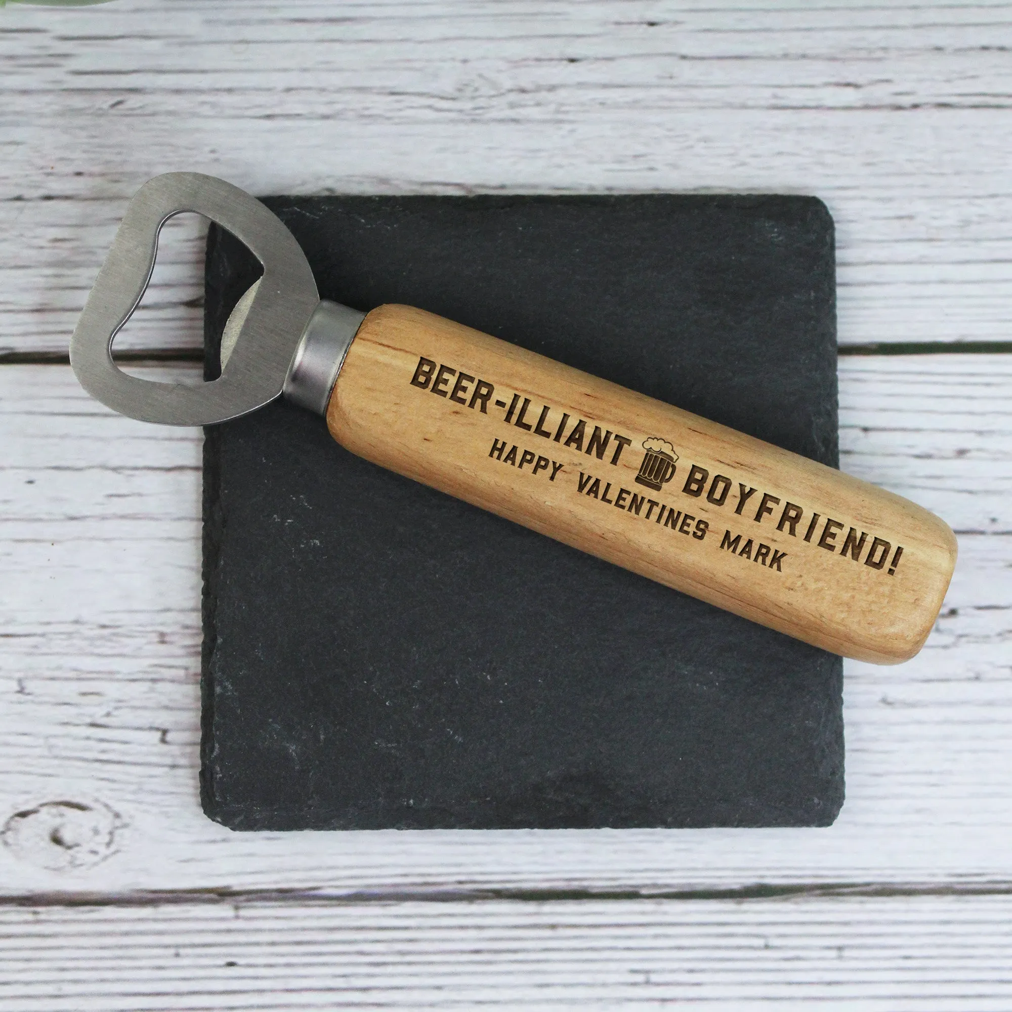 Personalised 'Beer-illiant Boyfriend' Wooden Bottle Opener