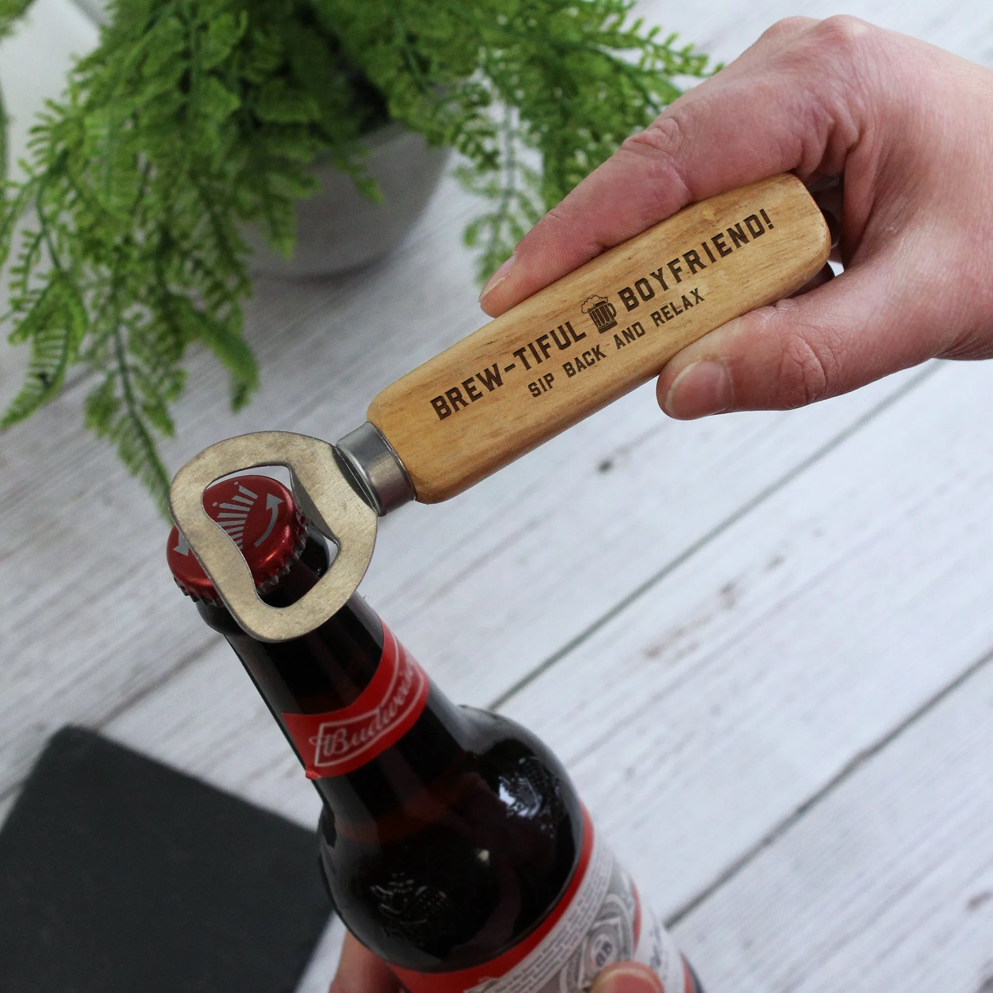 Personalised 'Beer-illiant Boyfriend' Wooden Bottle Opener