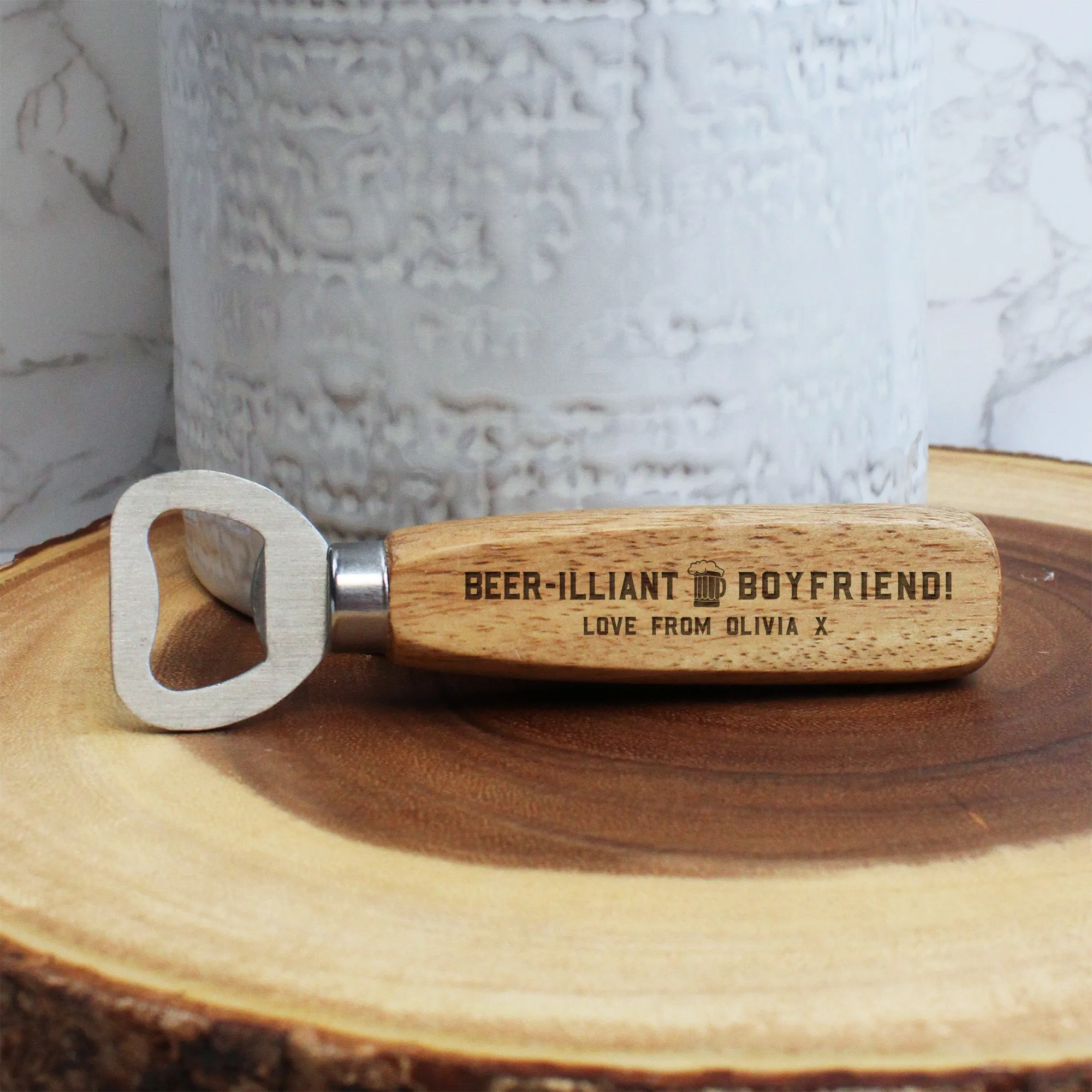 Personalised 'Beer-illiant Boyfriend' Wooden Bottle Opener