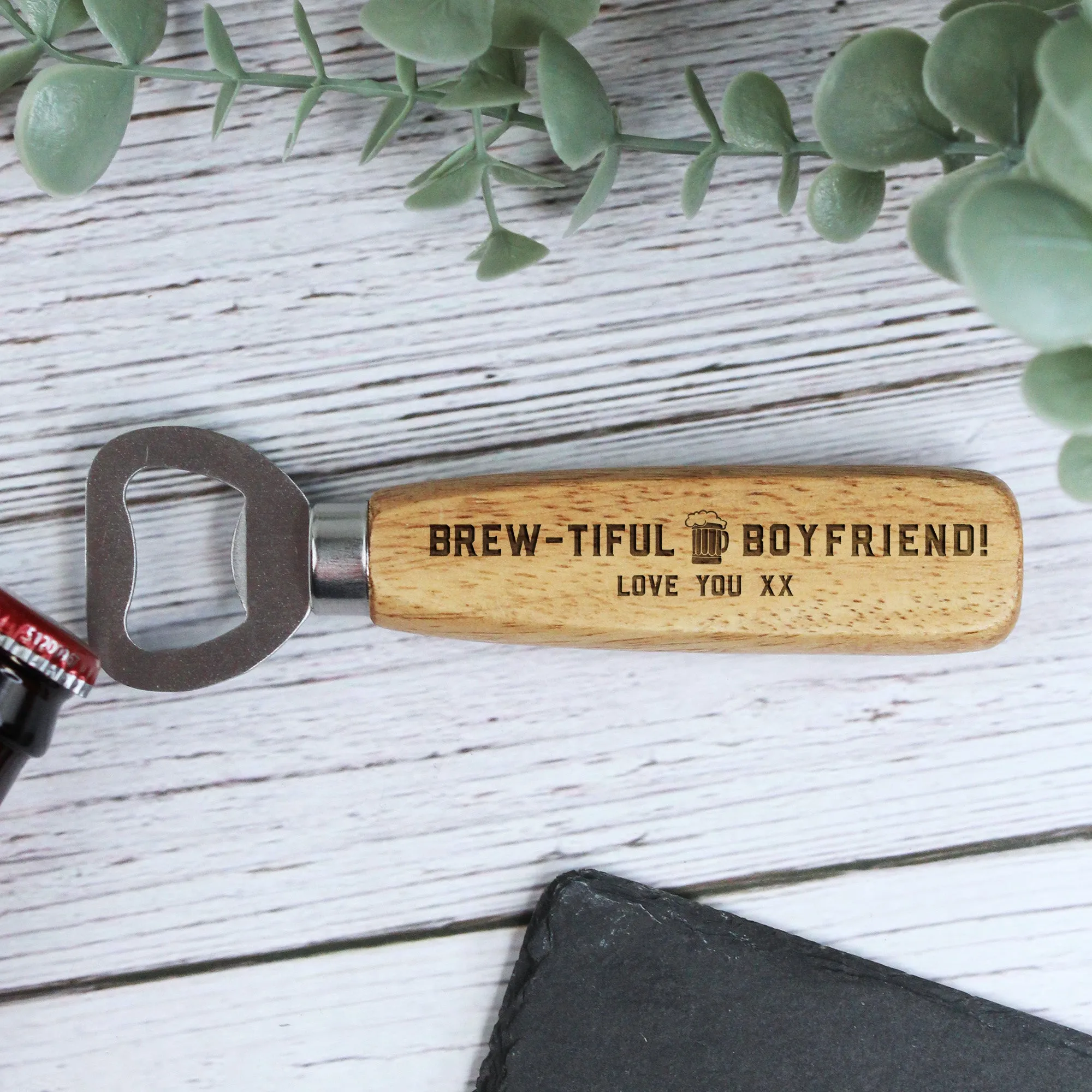 Personalised 'Beer-illiant Boyfriend' Wooden Bottle Opener