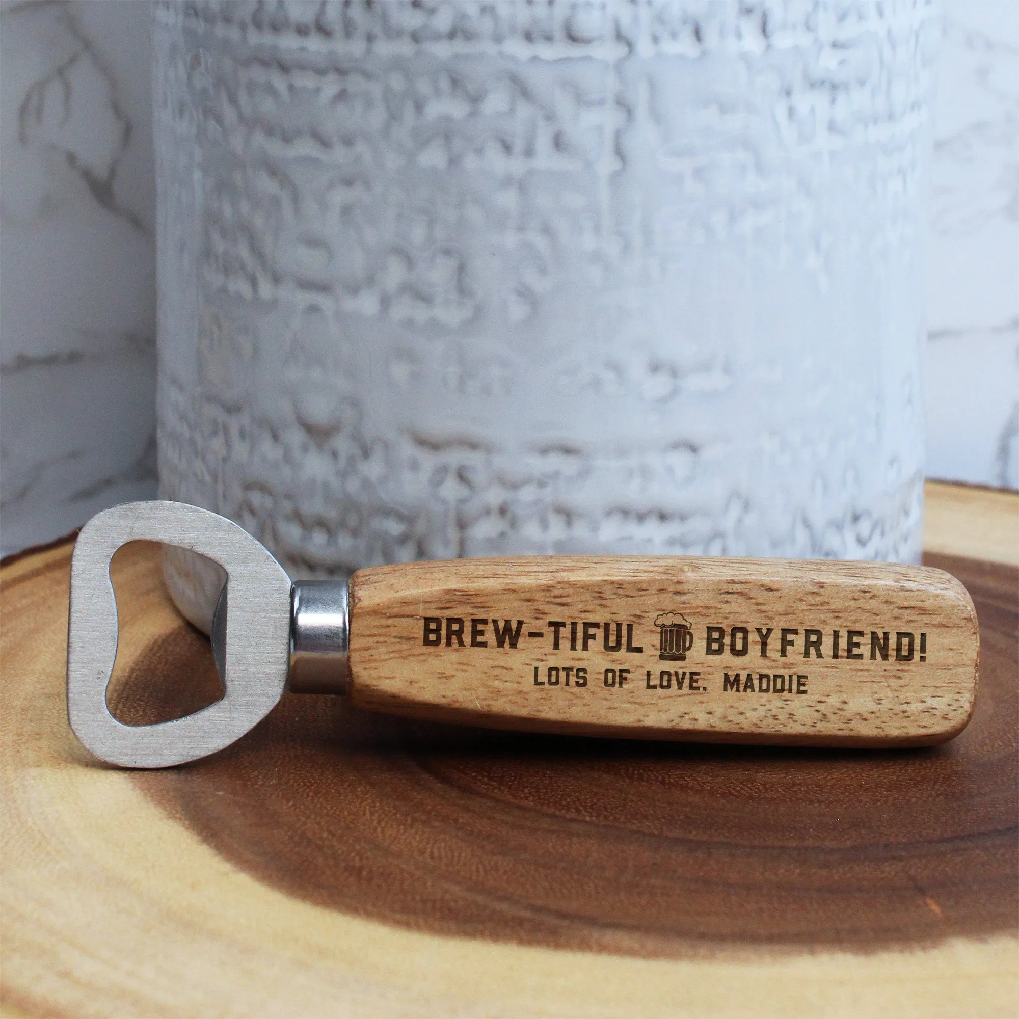 Personalised 'Beer-illiant Boyfriend' Wooden Bottle Opener